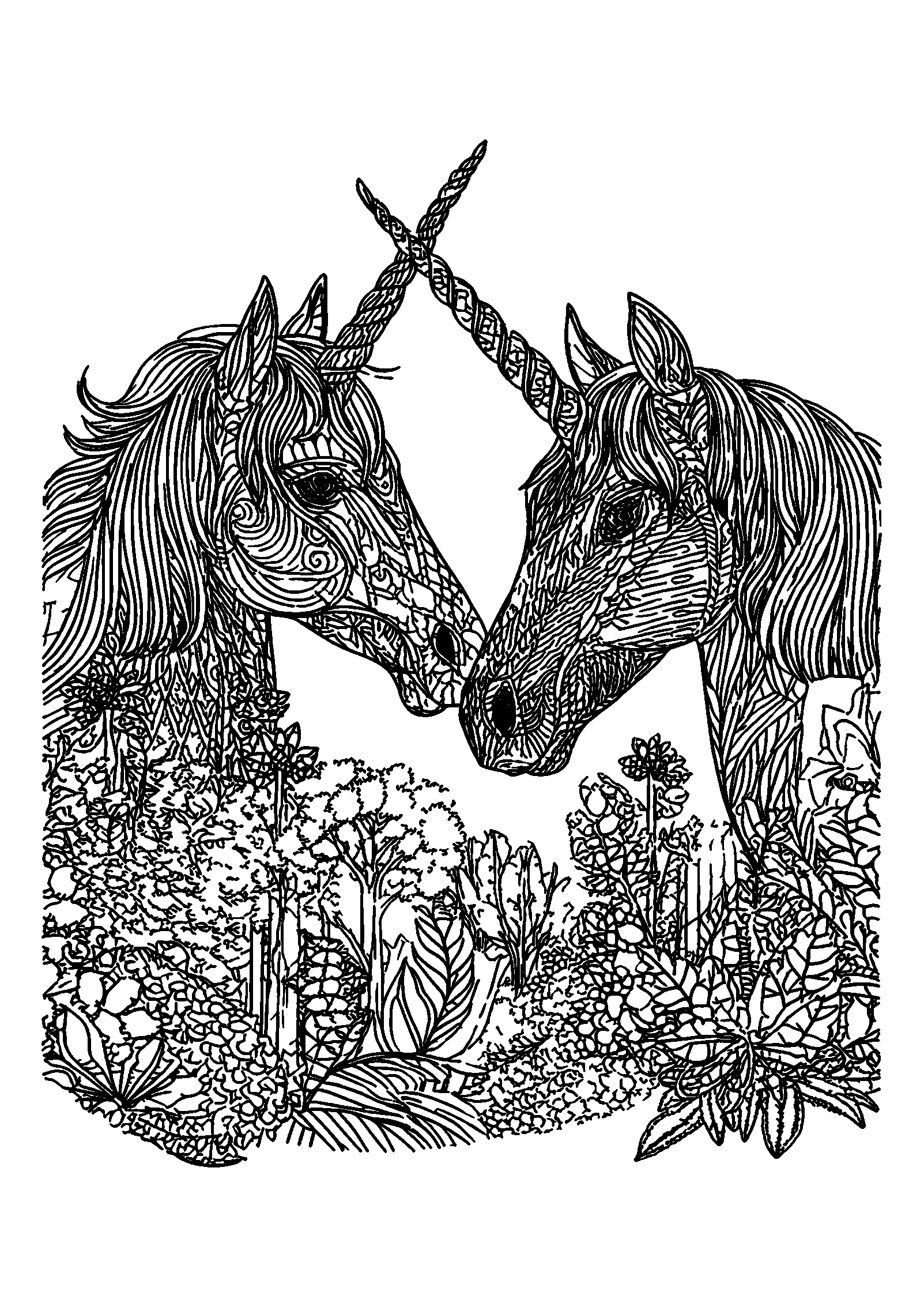 Daisies Facing Each Other in a Meadow coloring page