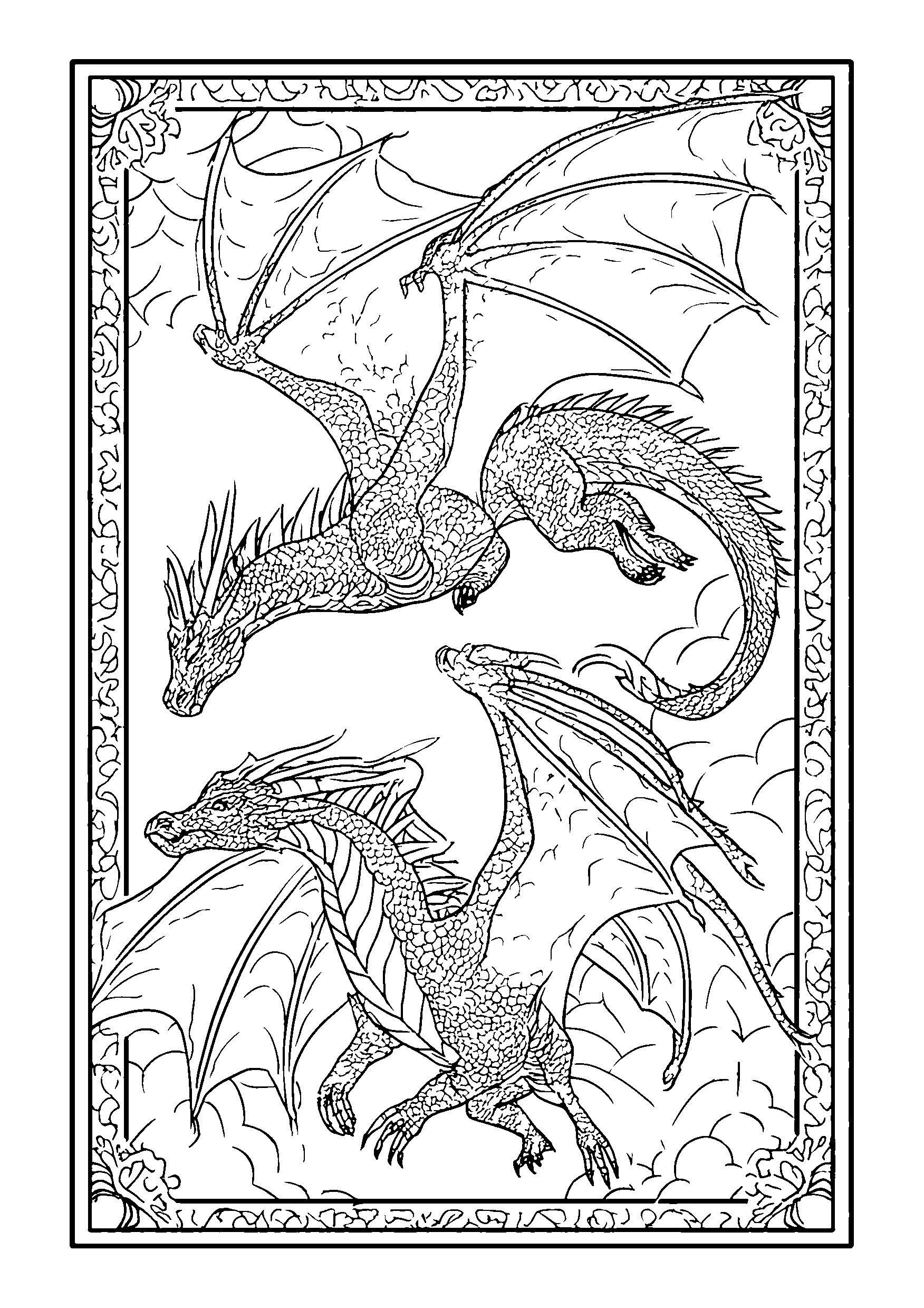 Dragons Shooting Beams of Light Across the Sky coloring page