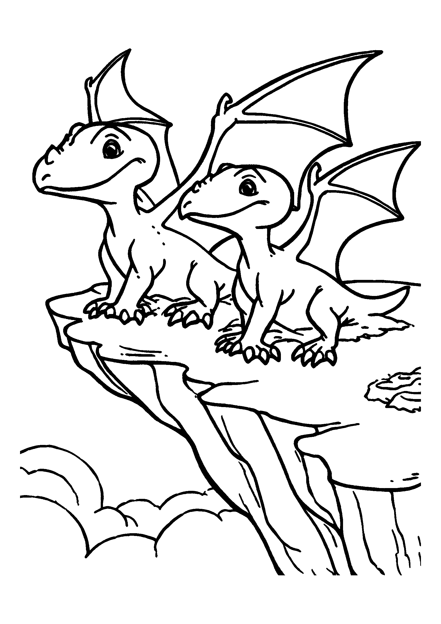 Pterodactyls Nesting on a Cliff Ledge coloring page