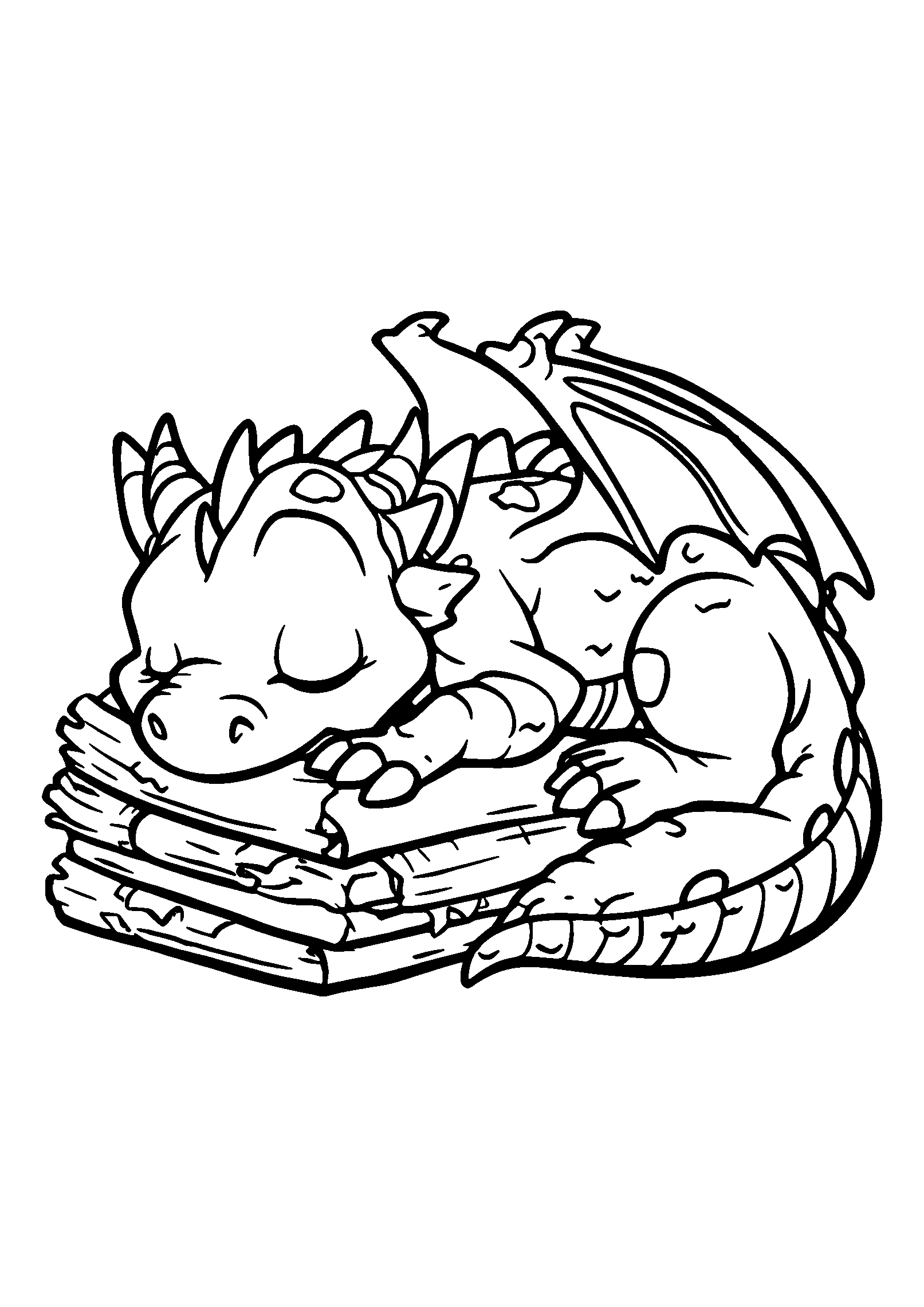 Dragon Sleeping on a Pile of Ancient Scrolls coloring page