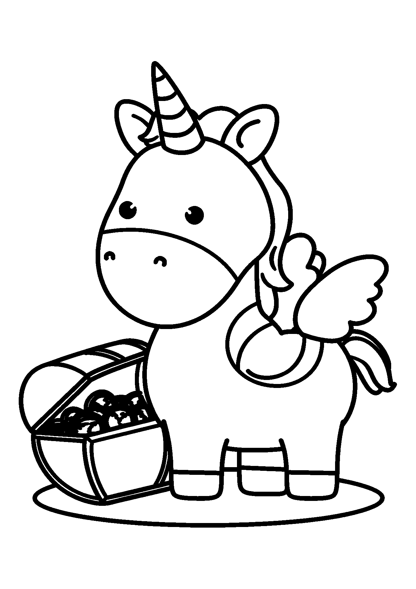 Unicorn Standing Guard over a Hidden Treasure coloring page