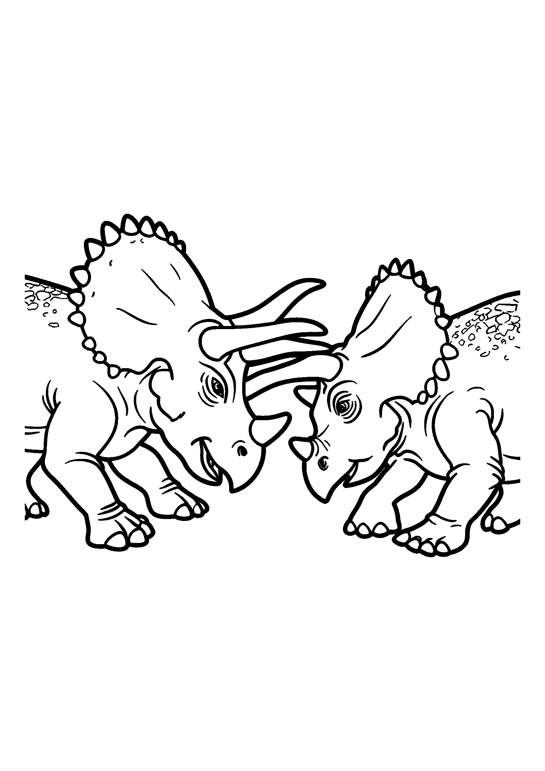 Triceratops Playfully Head-butting Each Other coloring page