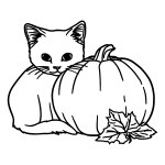 Black Cat Peeking from Behind a Pumpkin coloring page