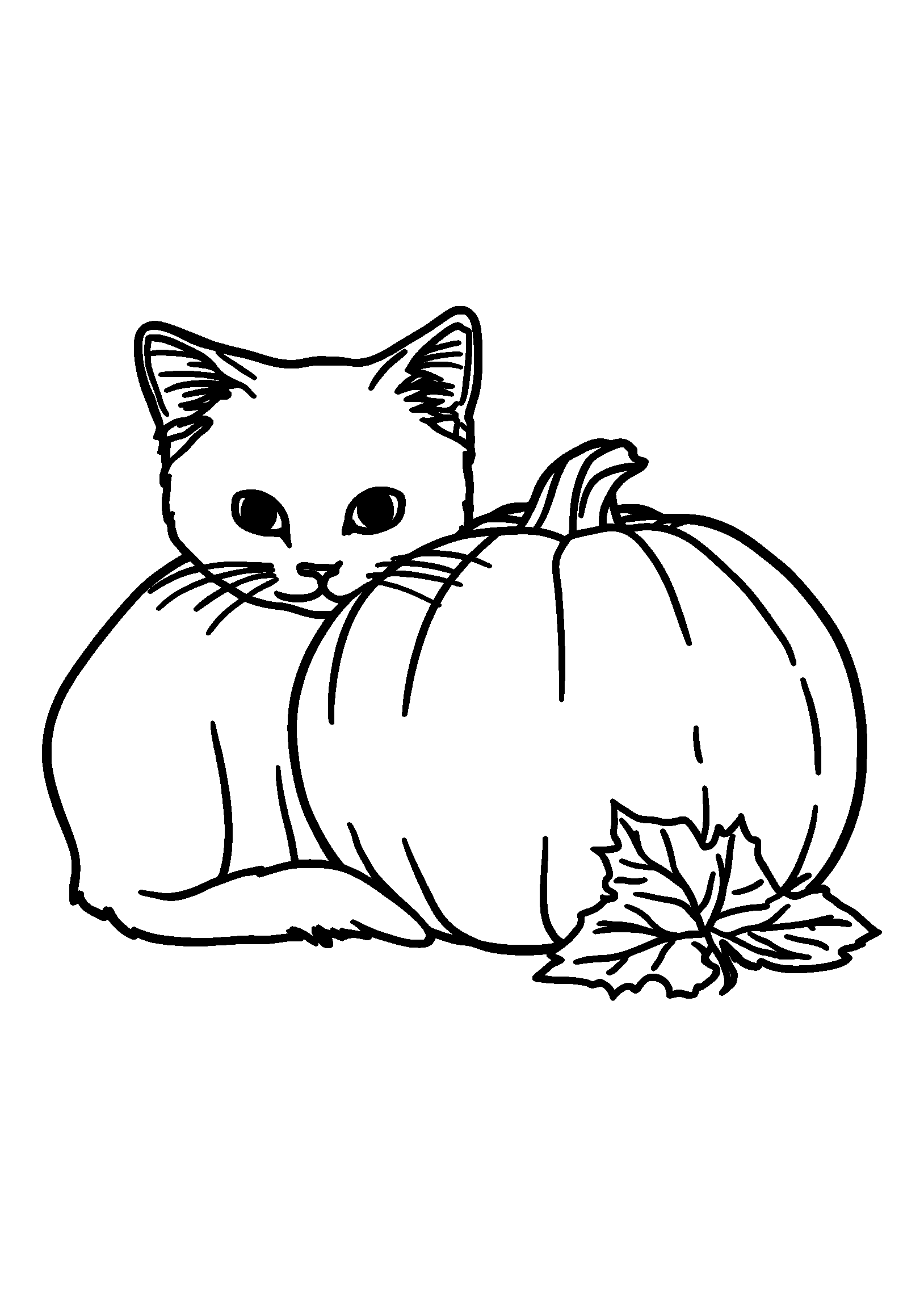 Black Cat Peeking from Behind a Pumpkin coloring page