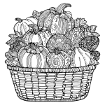 Bountiful Harvest Basket Filled with Pumpkins and Apples coloring page