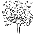 Colorful Autumn Tree with Falling Leaves coloring page