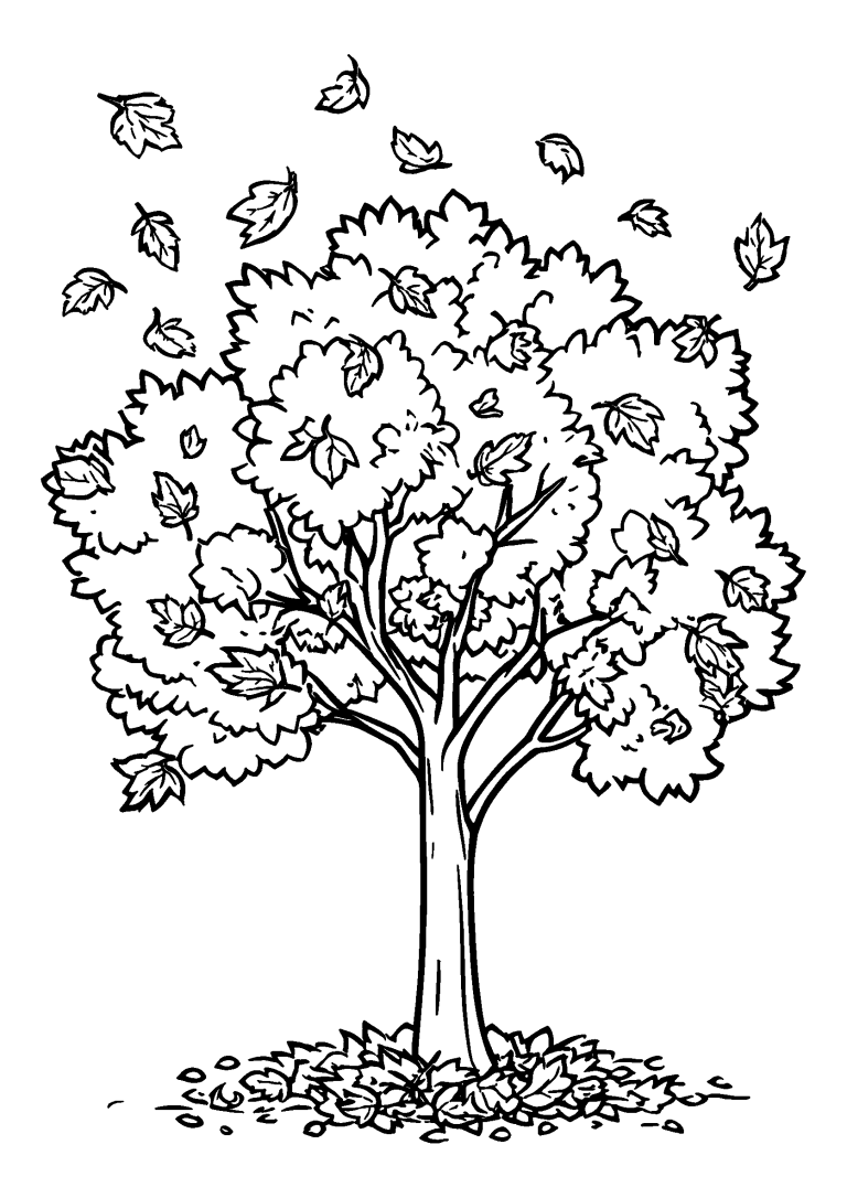 Colorful Autumn Tree with Falling Leaves coloring page
