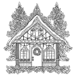 Cozy Cabin Decorated with Twinkling Christmas Lights coloring page