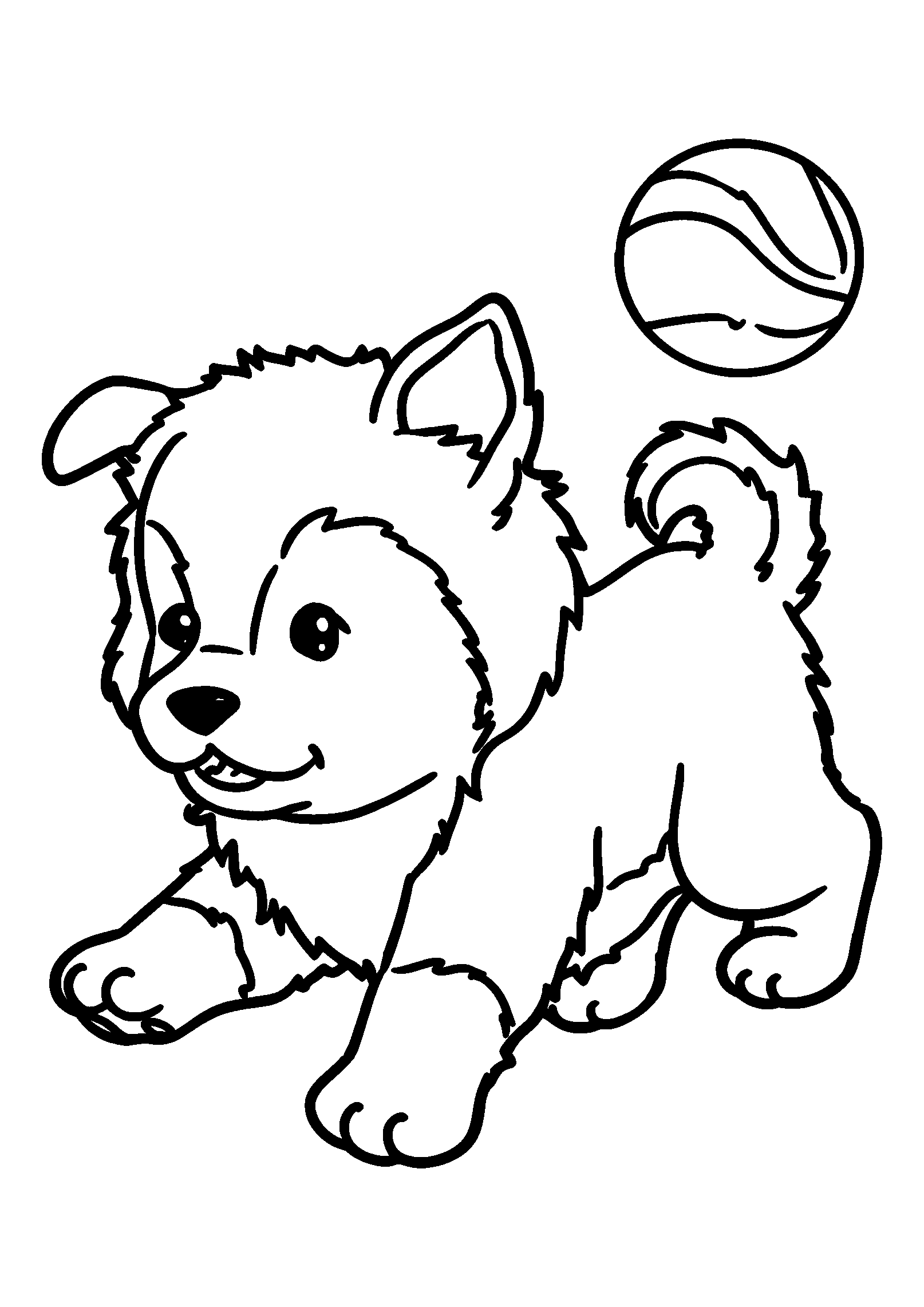 Cute Puppy Chasing a Bouncing Ball coloring page
