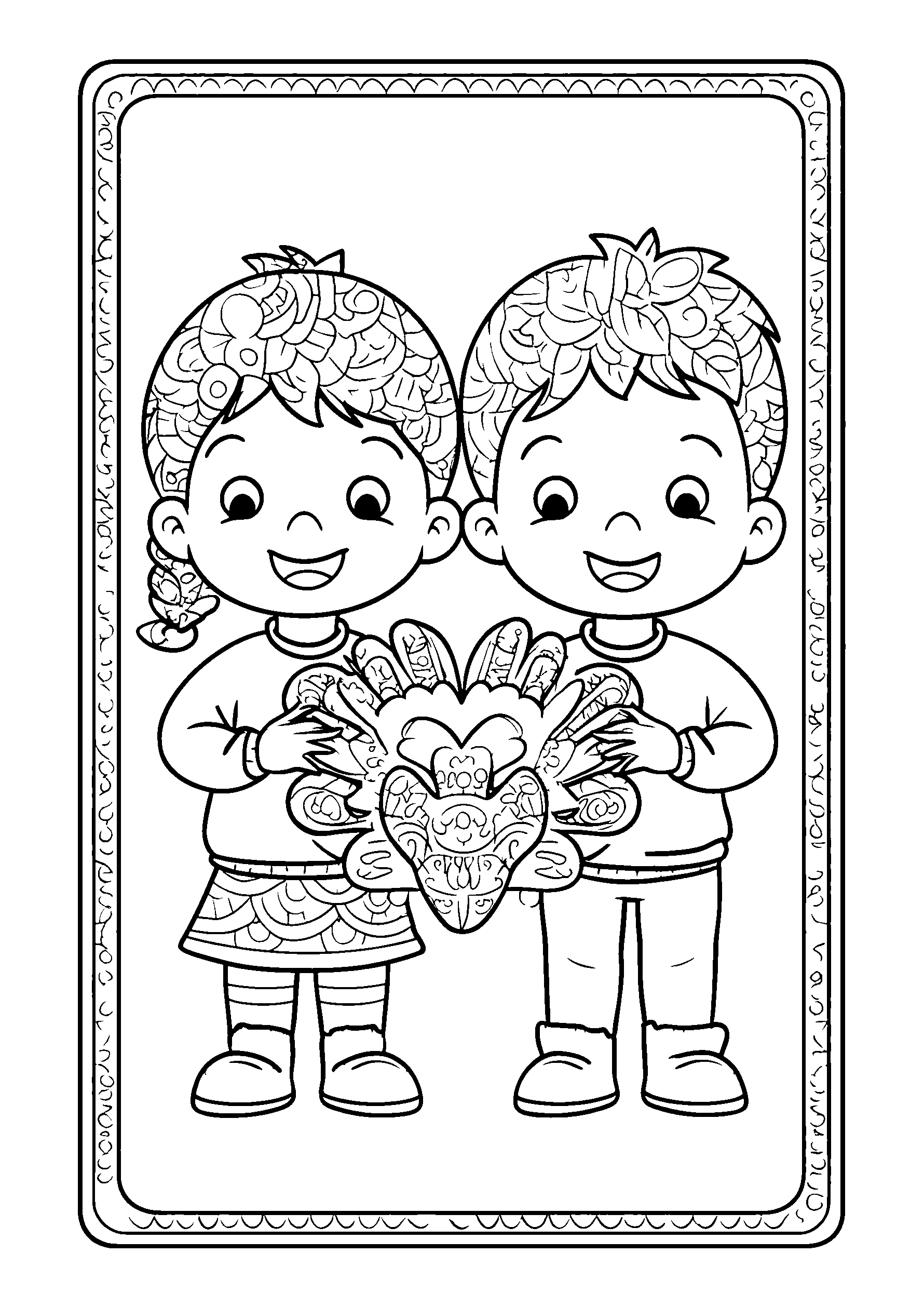 Cheerful Children Making a Handprint Turkey coloring page