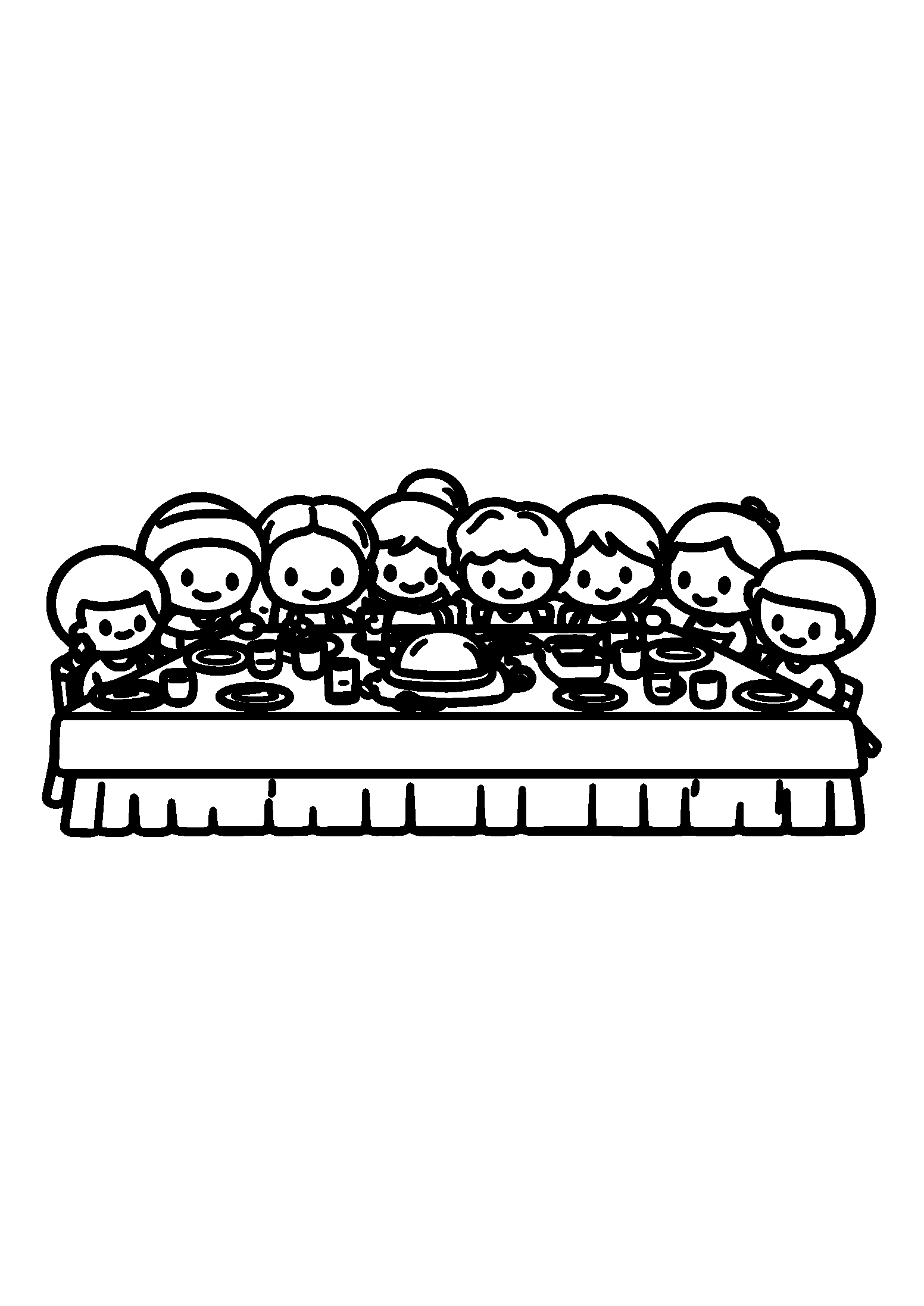 Cozy Family Gathered Around a Feast at a Long Table coloring page