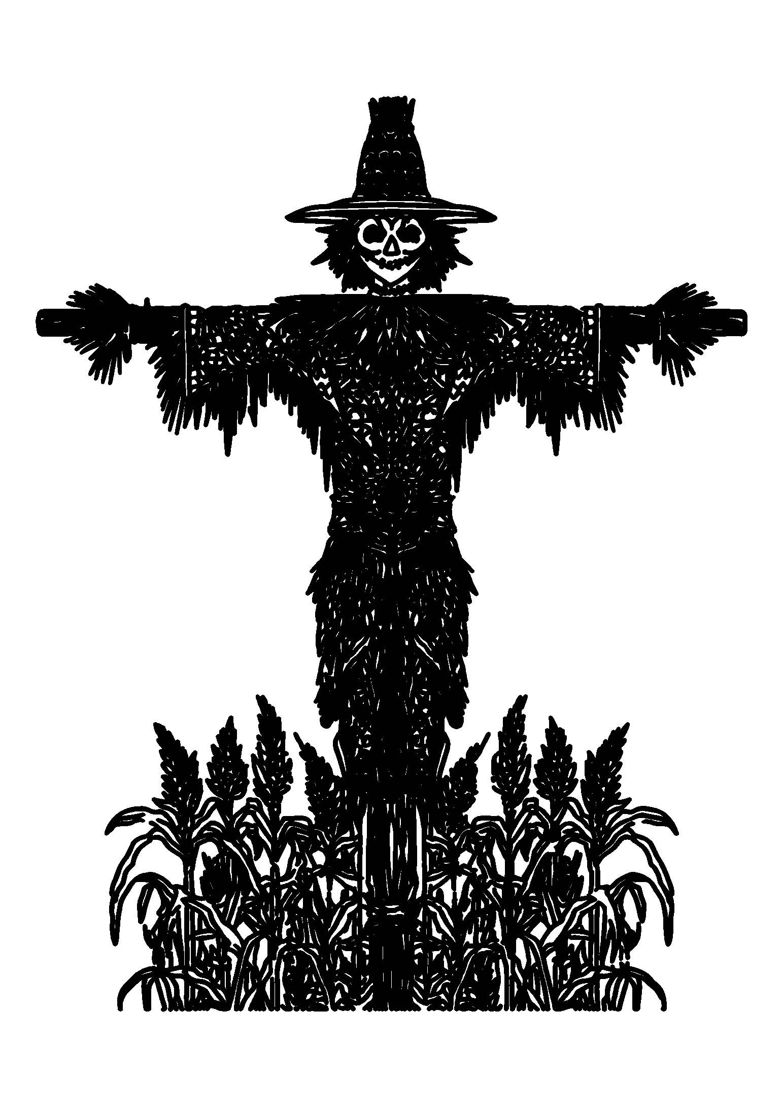 Scarecrow Standing in a Pumpkin Field coloring page