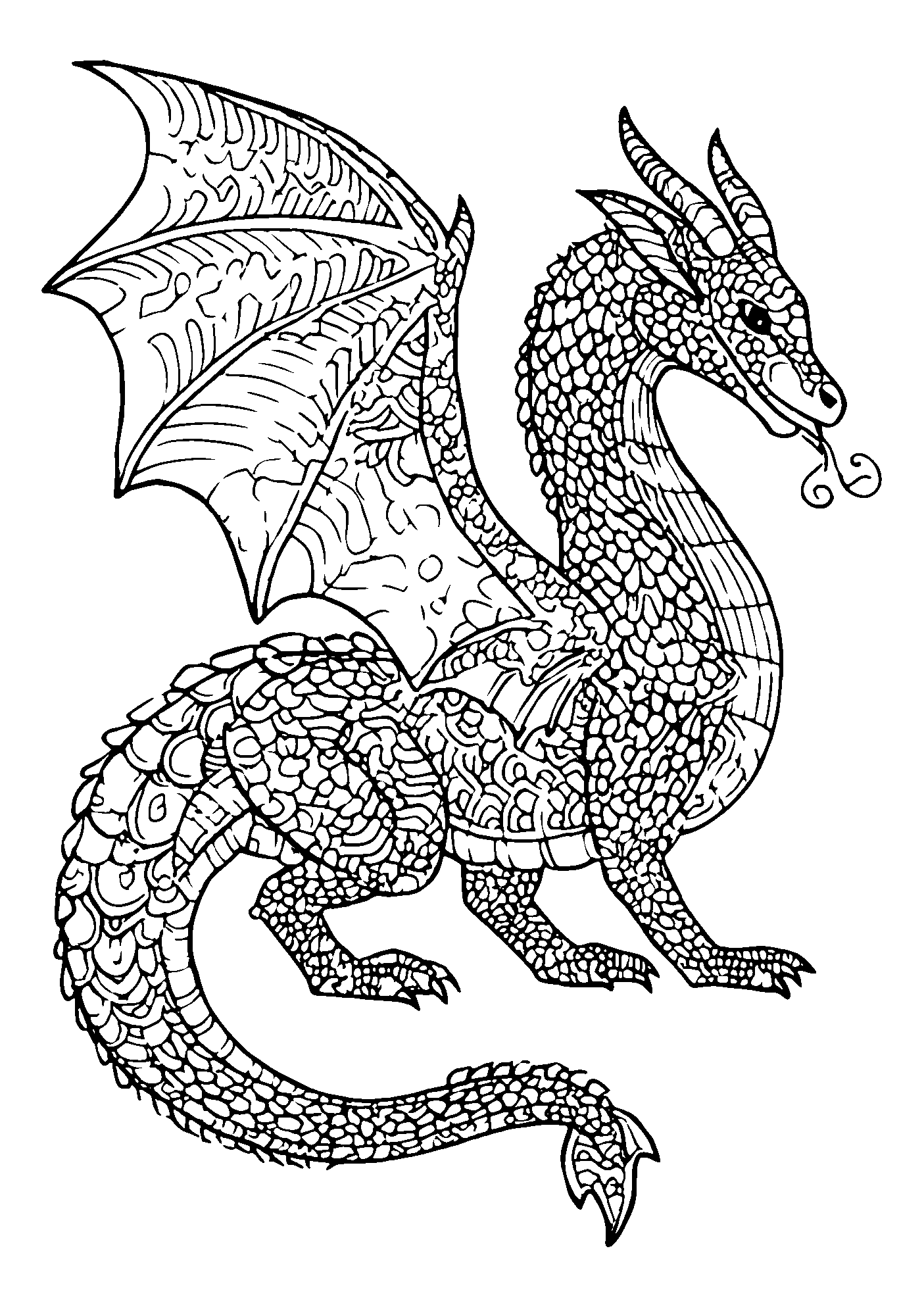 Friendly Dragon Breathing Tiny Puffs of Smoke coloring page