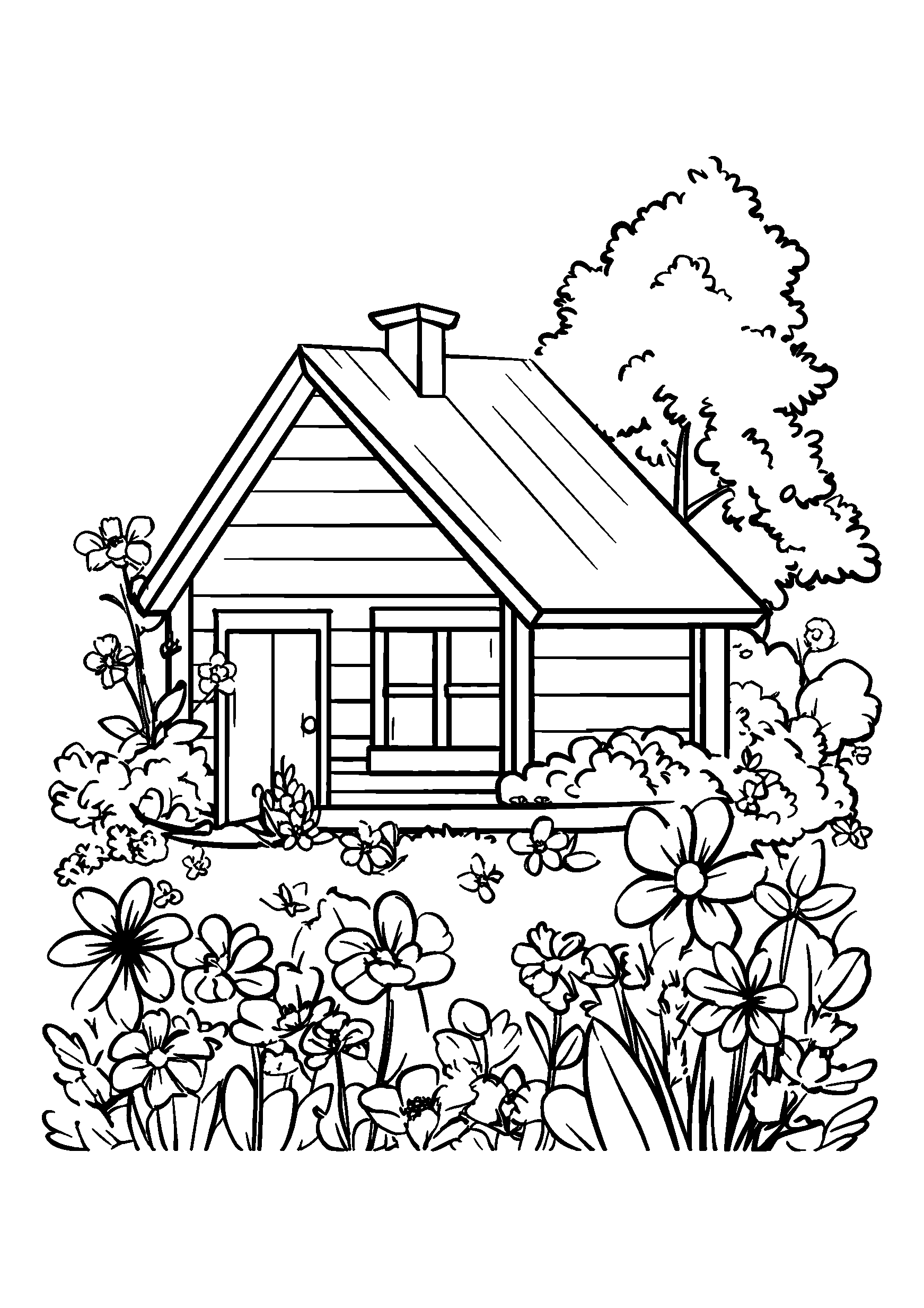 Cozy Cottage Surrounded by Orange and Red Trees coloring page