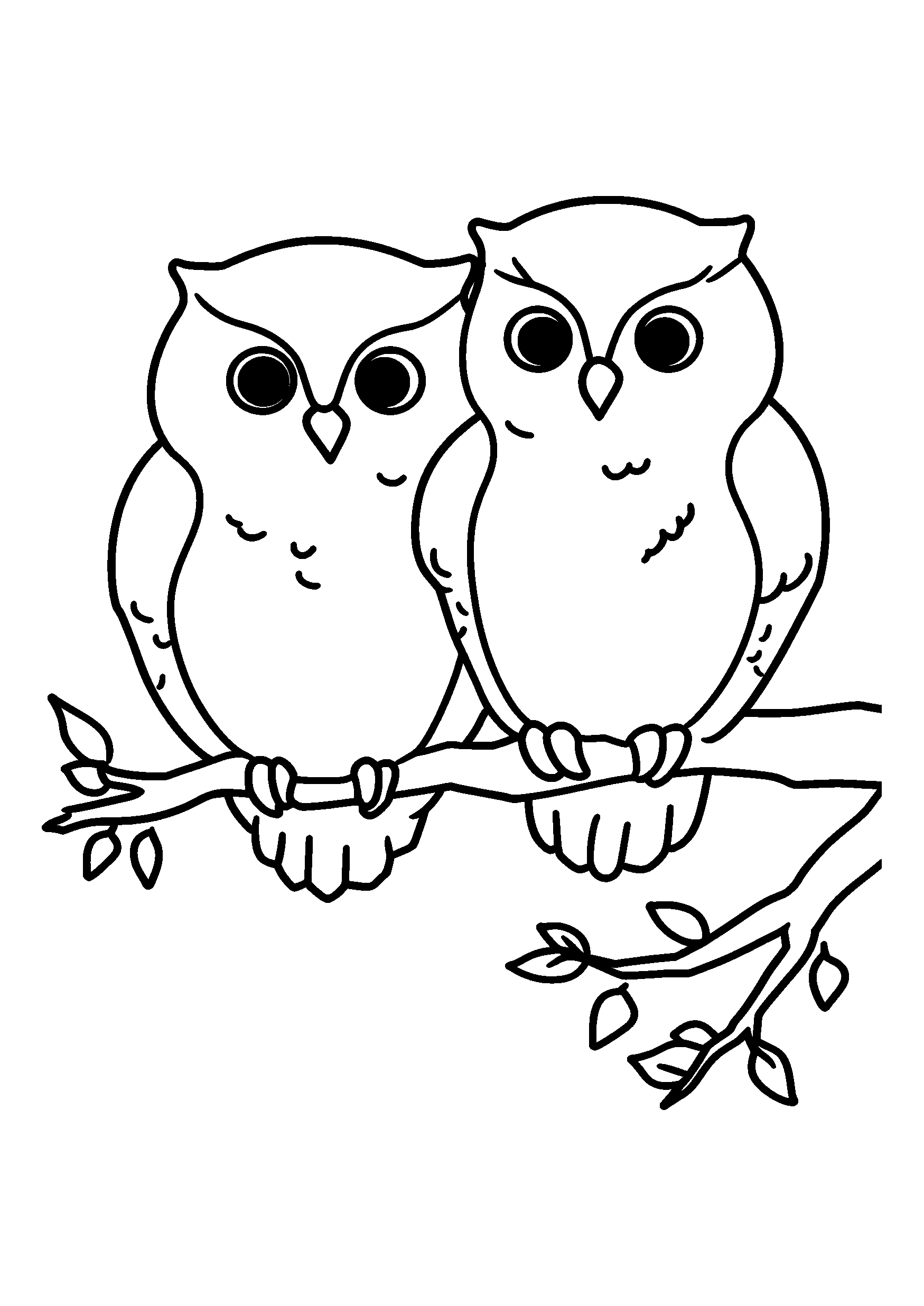 Owls Perched on a Tree Branch at Dusk coloring page
