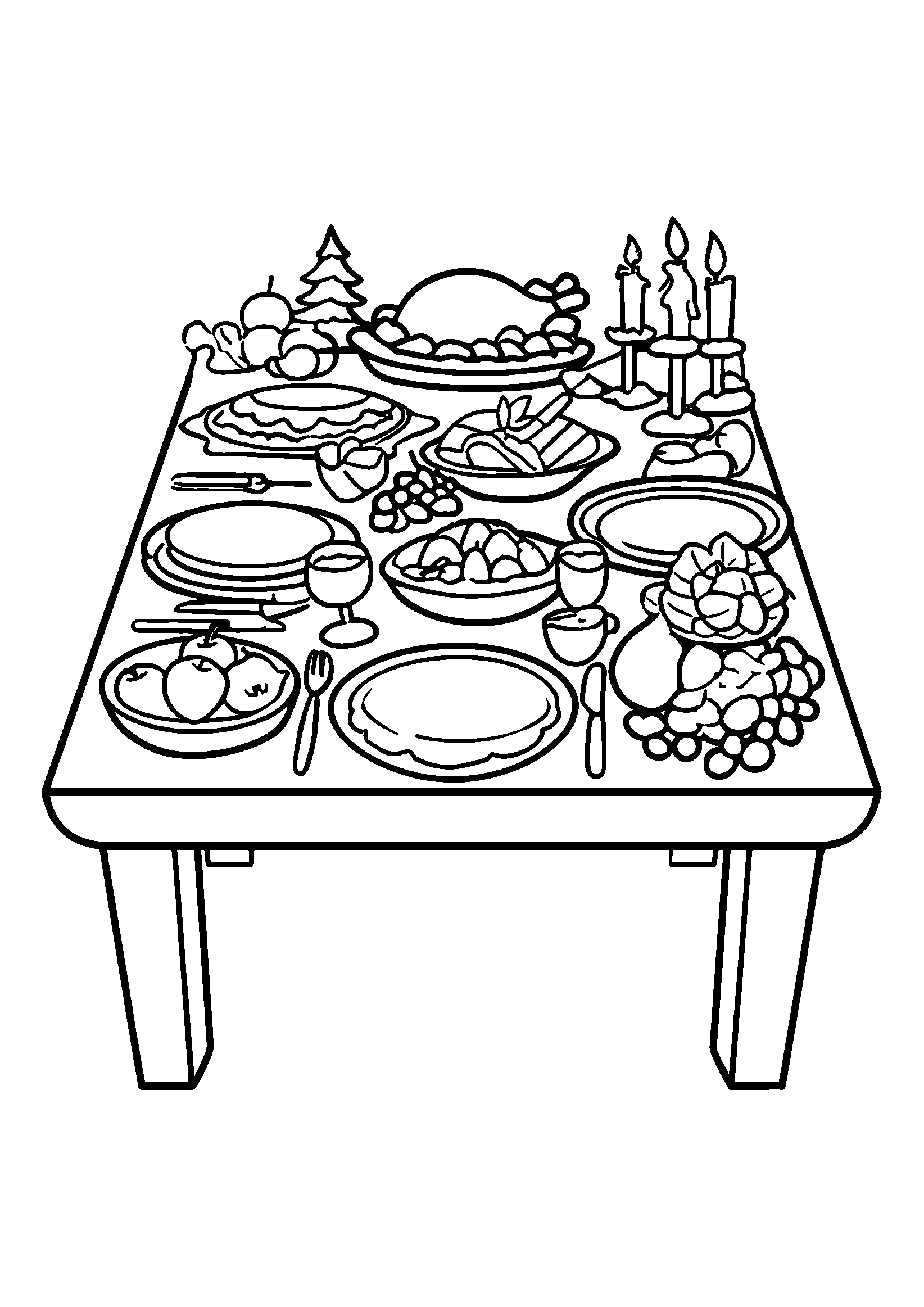 Festive Table Set For a Christmas Dinner coloring page