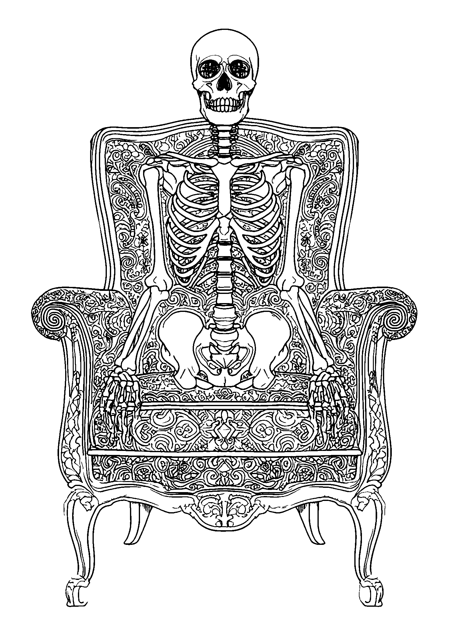 Skeleton Sitting in a Vintage Armchair coloring page
