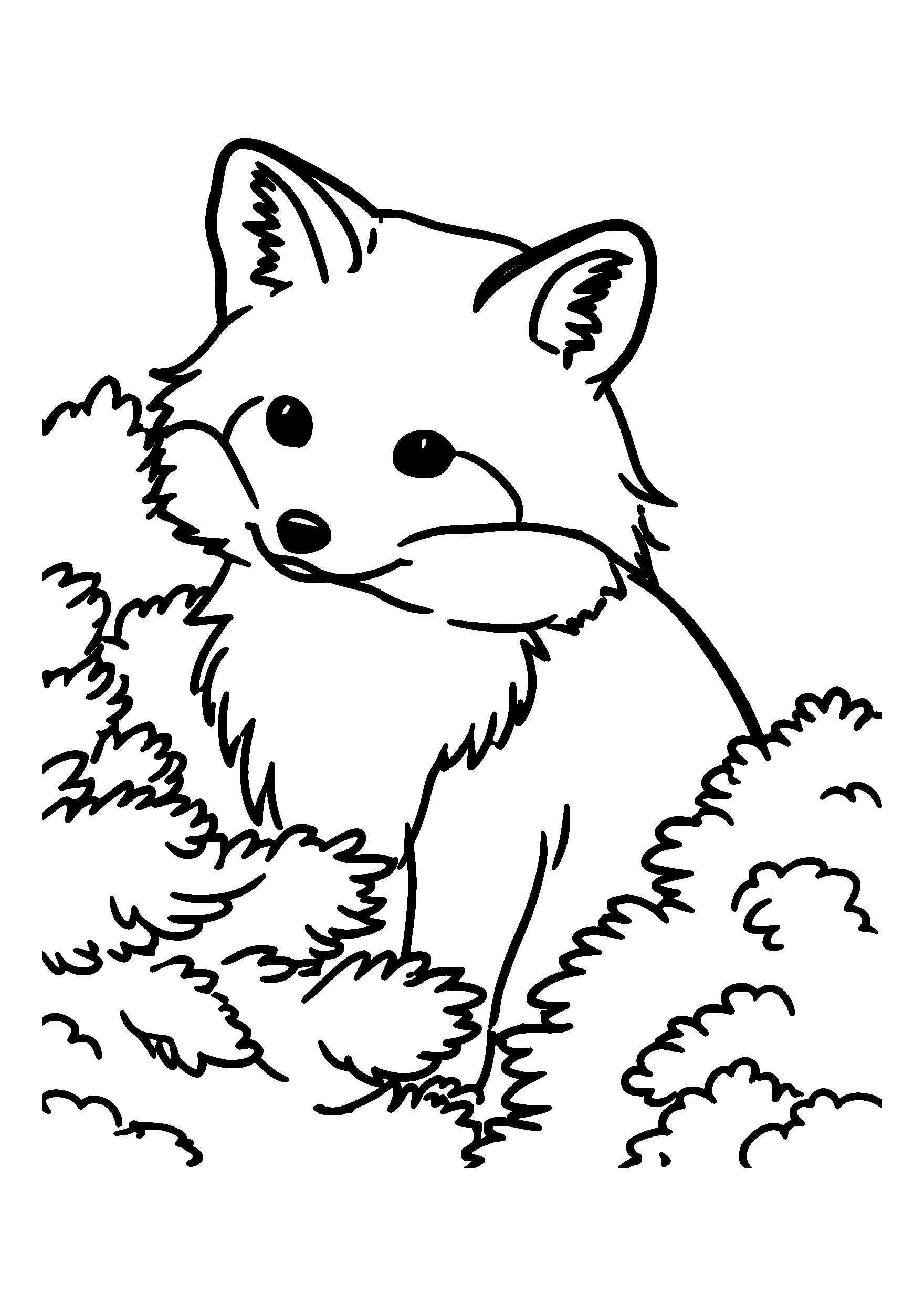 Curious Fox Peeking Behind a Bush coloring page
