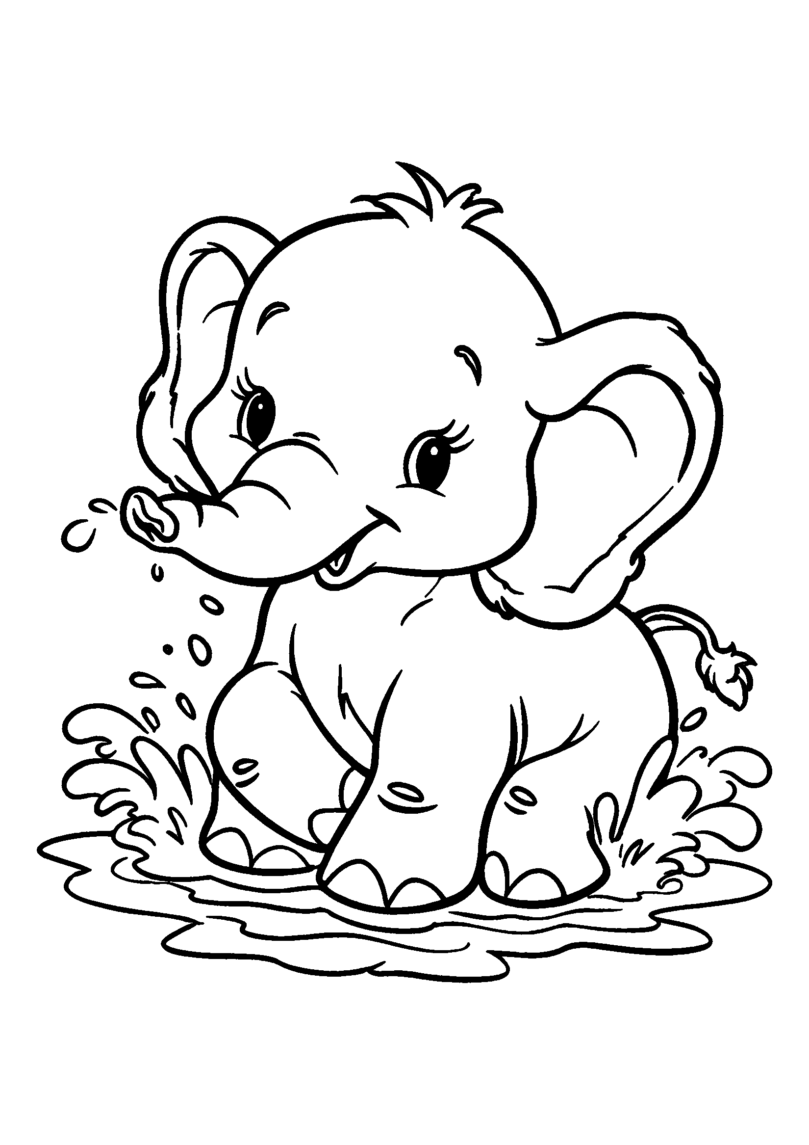 Baby Elephant Splashing Water with its Trunk coloring page