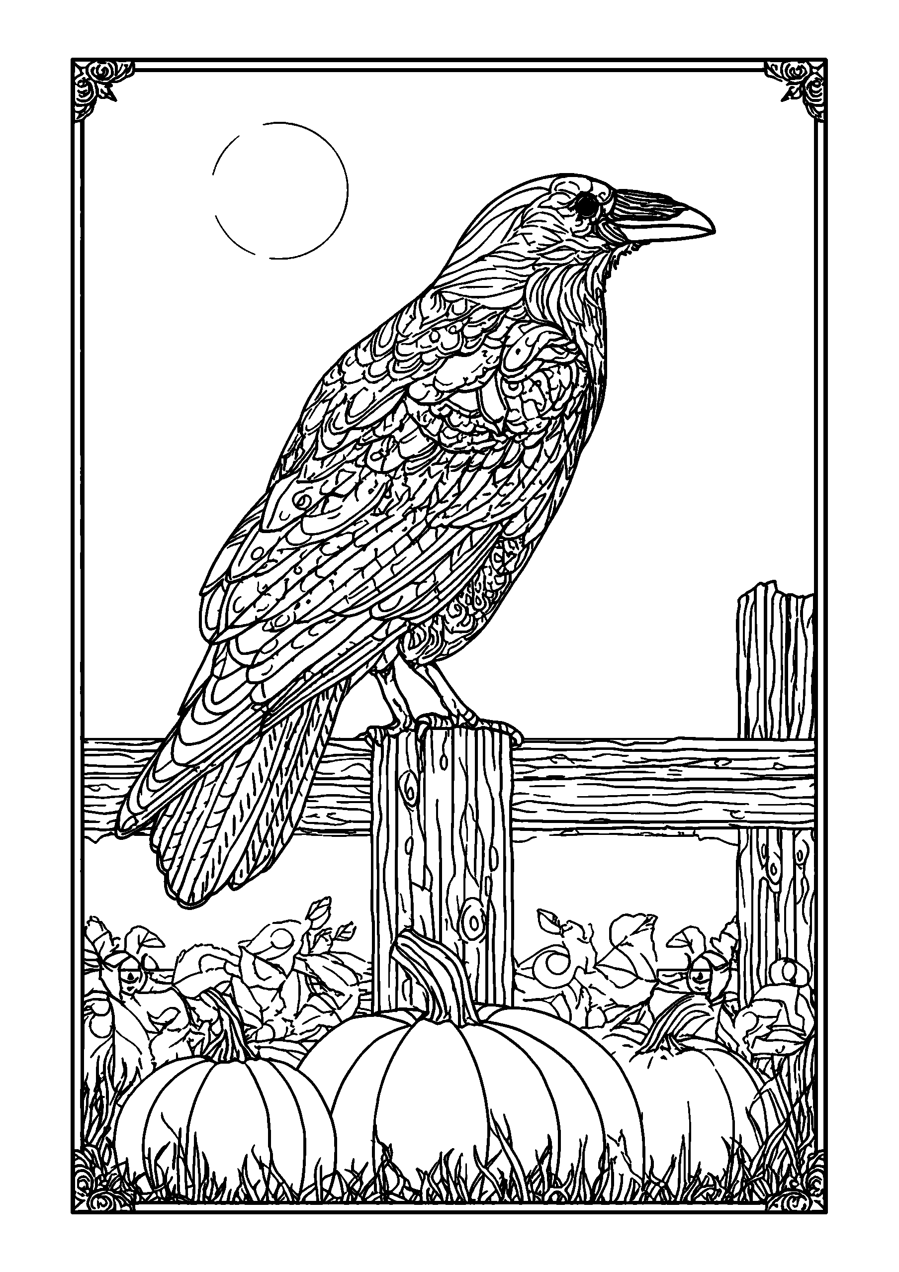 Wise Owl Perched on a Fence Post at Dusk coloring page