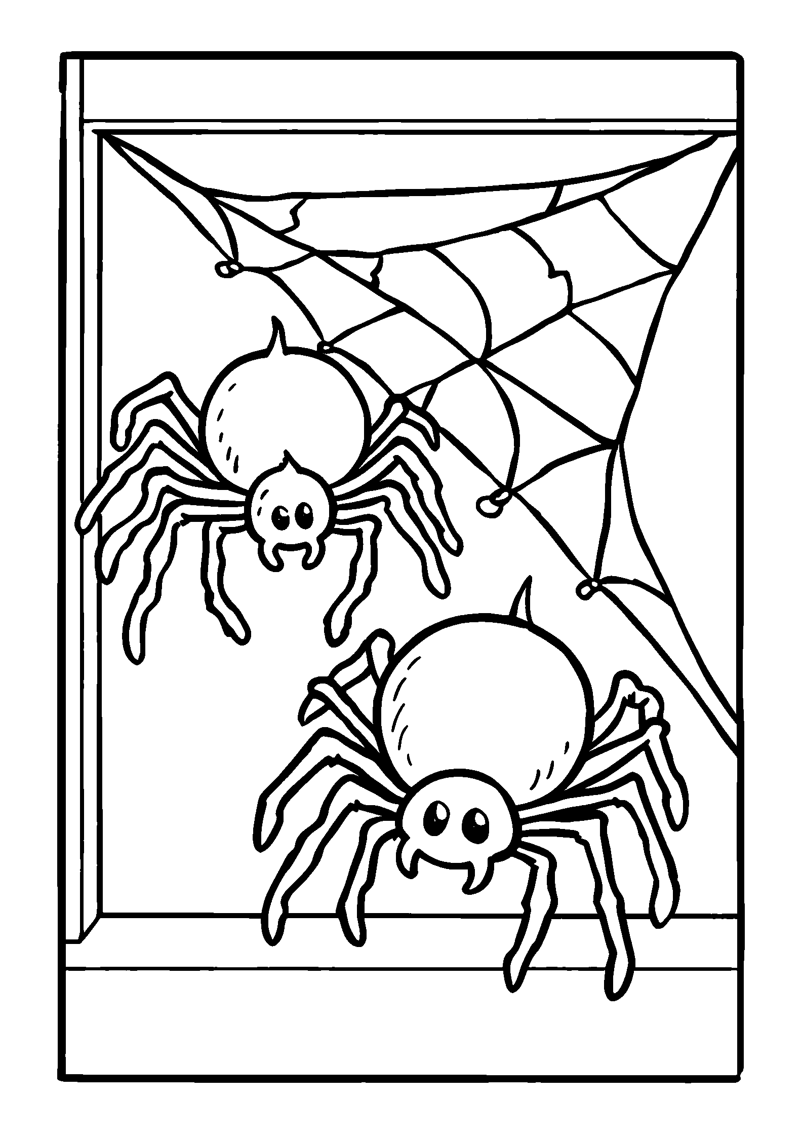Spiders Weaving a Large Web in a Corner coloring page