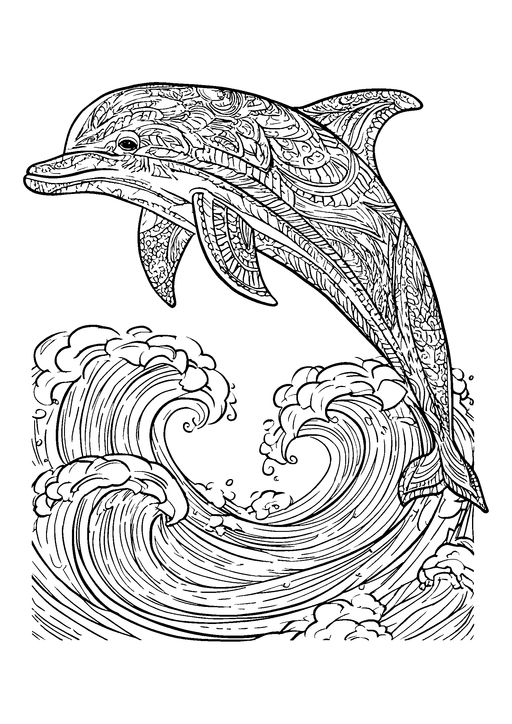 Playful Dolphin Jumping over Ocean Waves coloring page