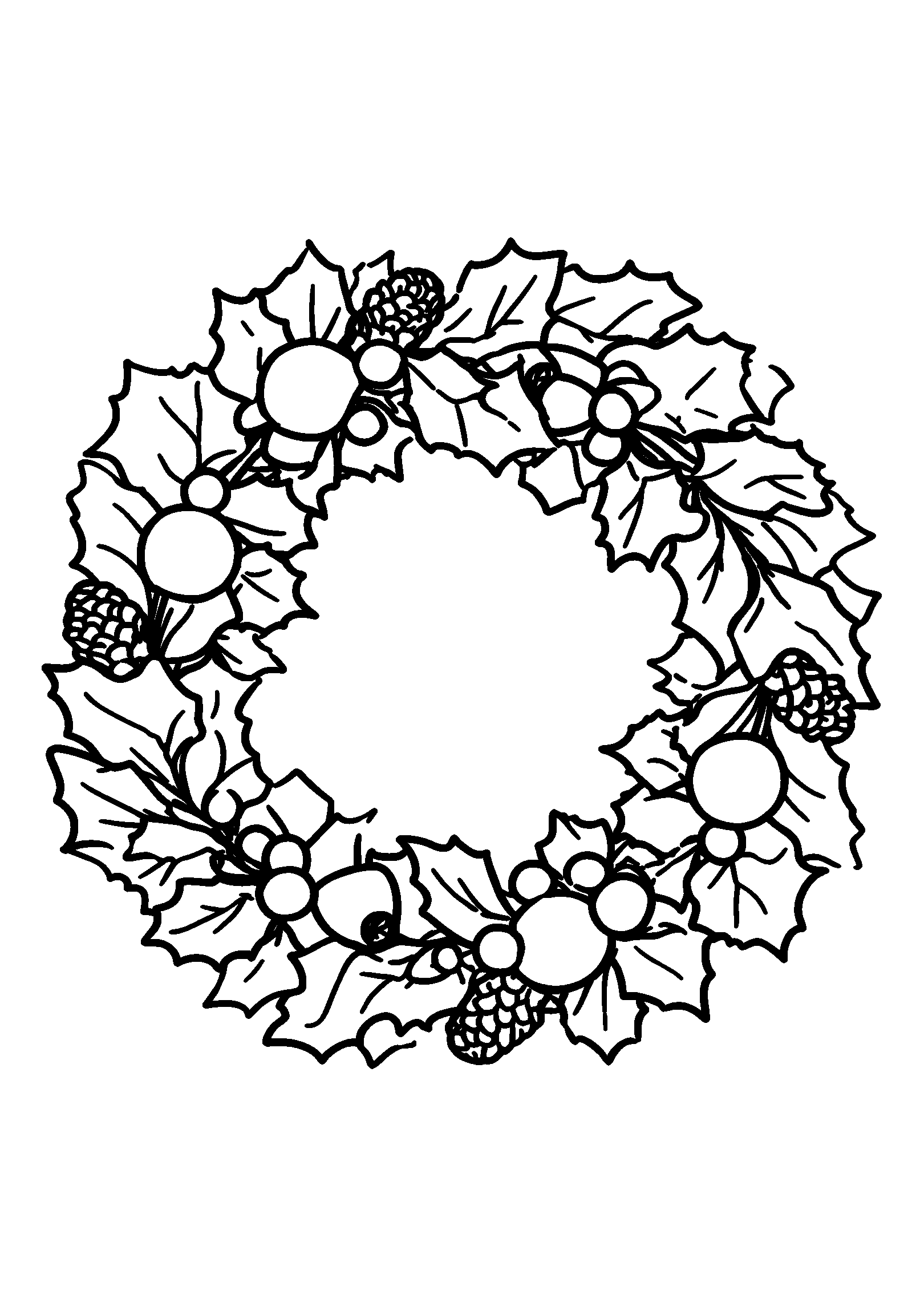 Wreath Made of Pinecones and Holly Leaves coloring page