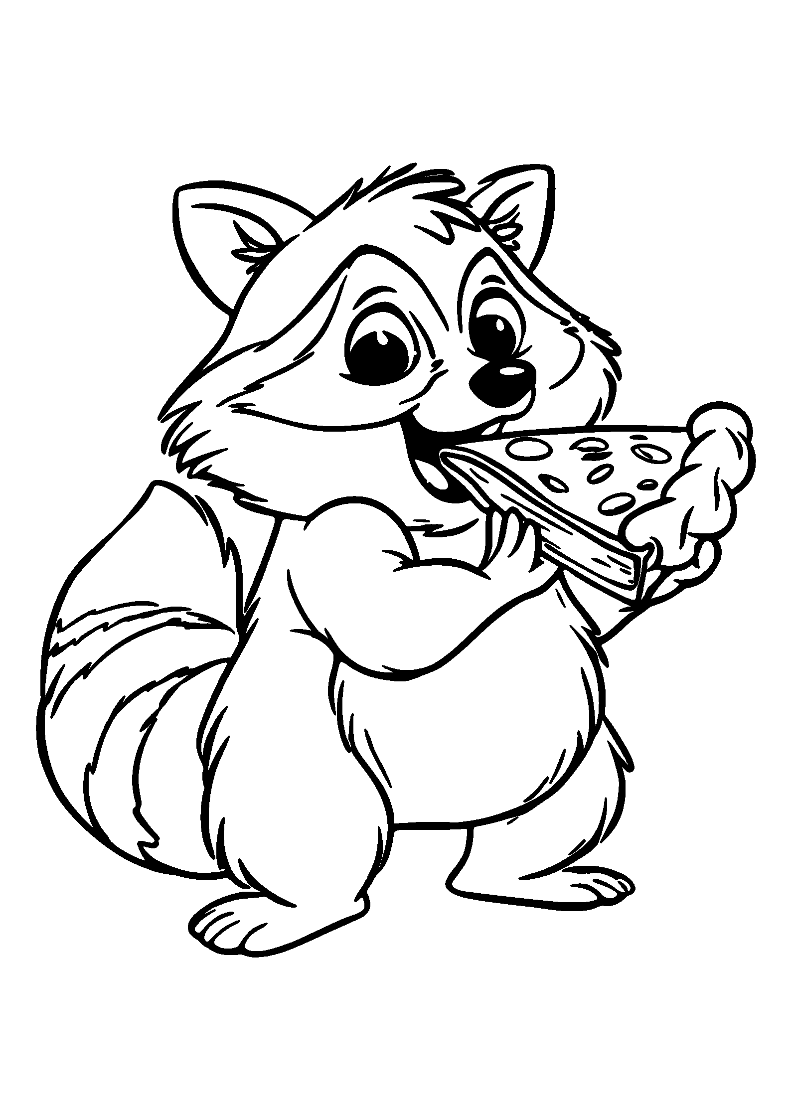 Friendly Raccoon Tasting a Slice of Pie at a Picnic coloring page