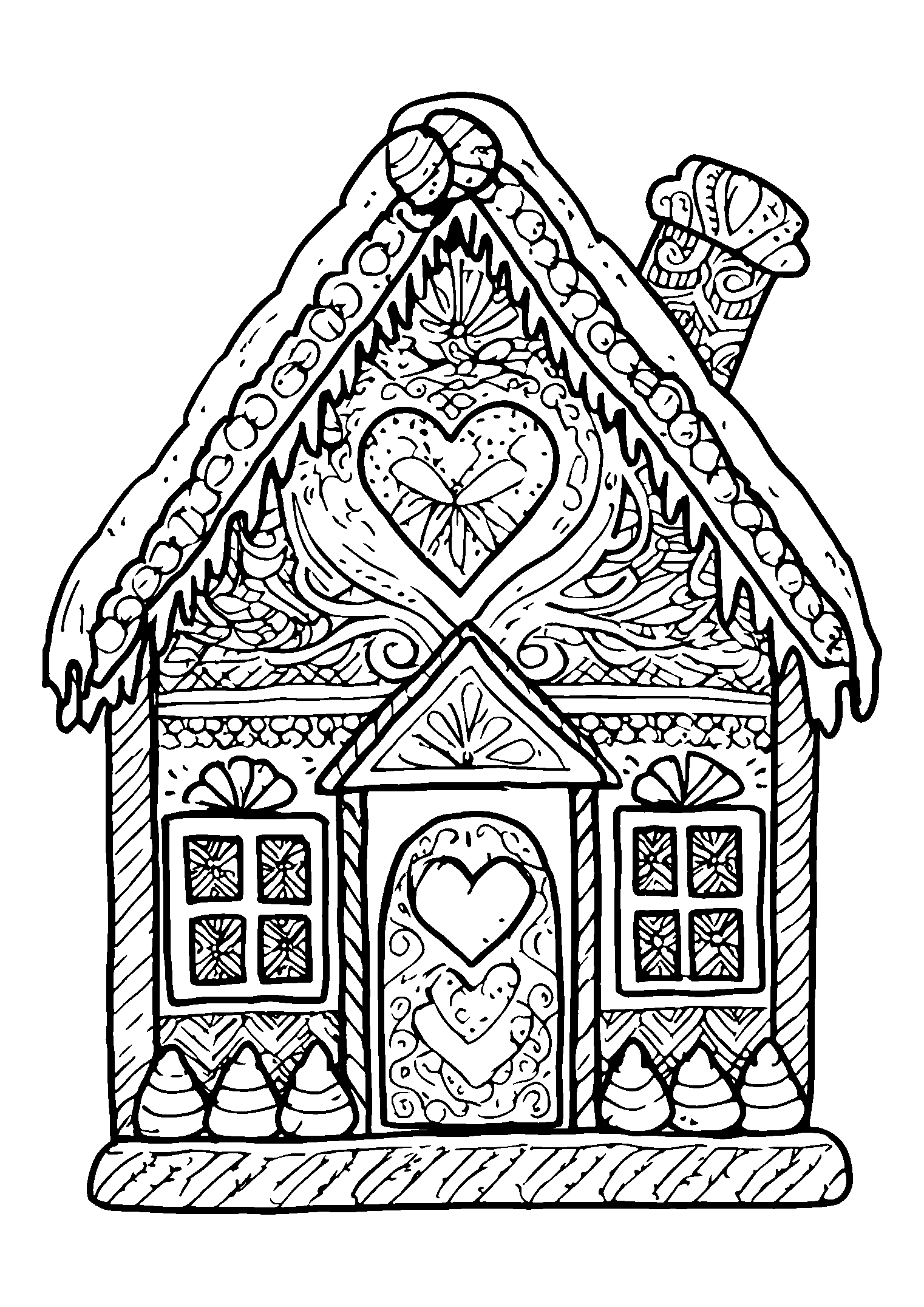 Gingerbread House with Icing and Candy Decorations coloring page