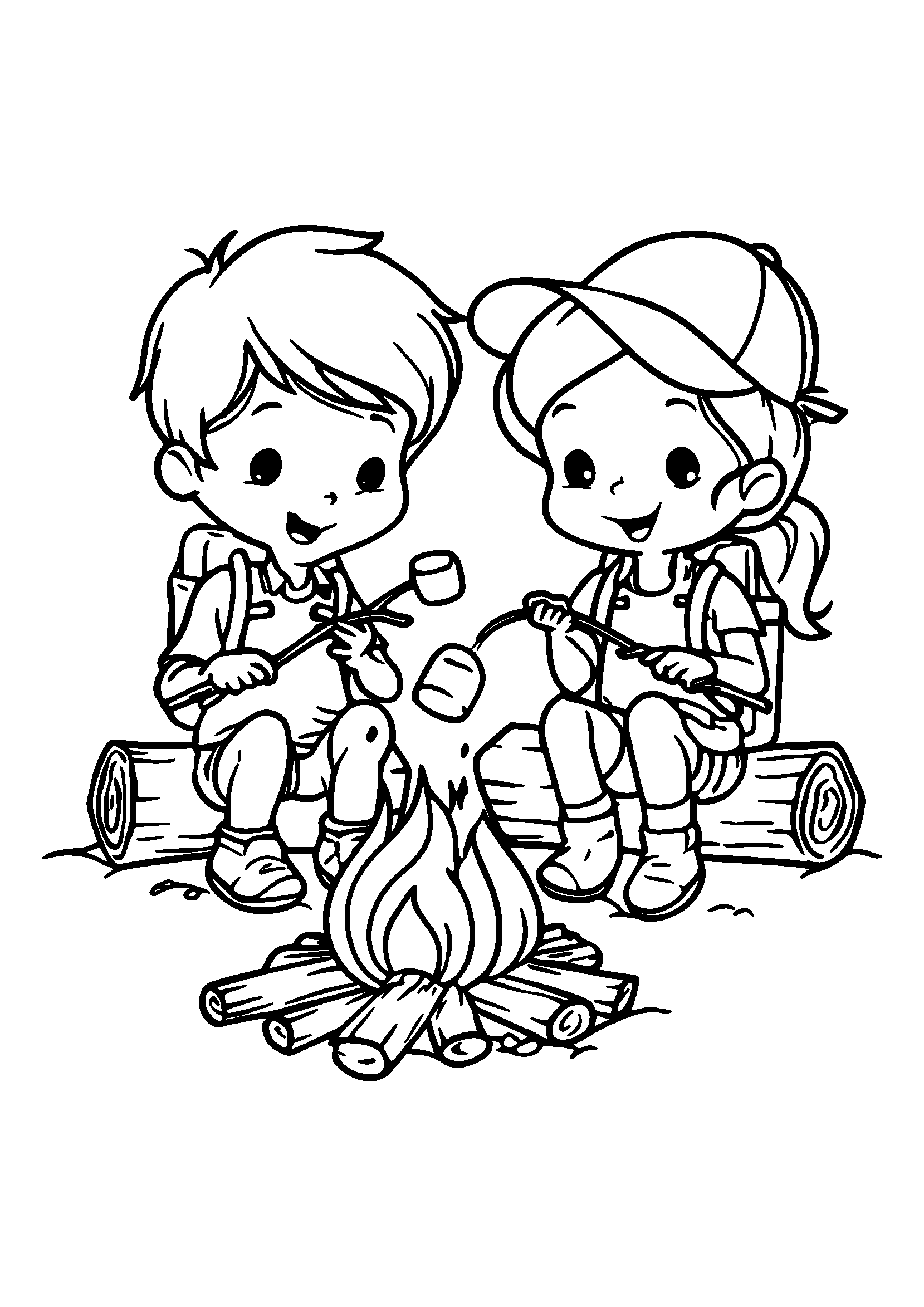 Friends Roasting Marshmallows over a Campfire coloring page