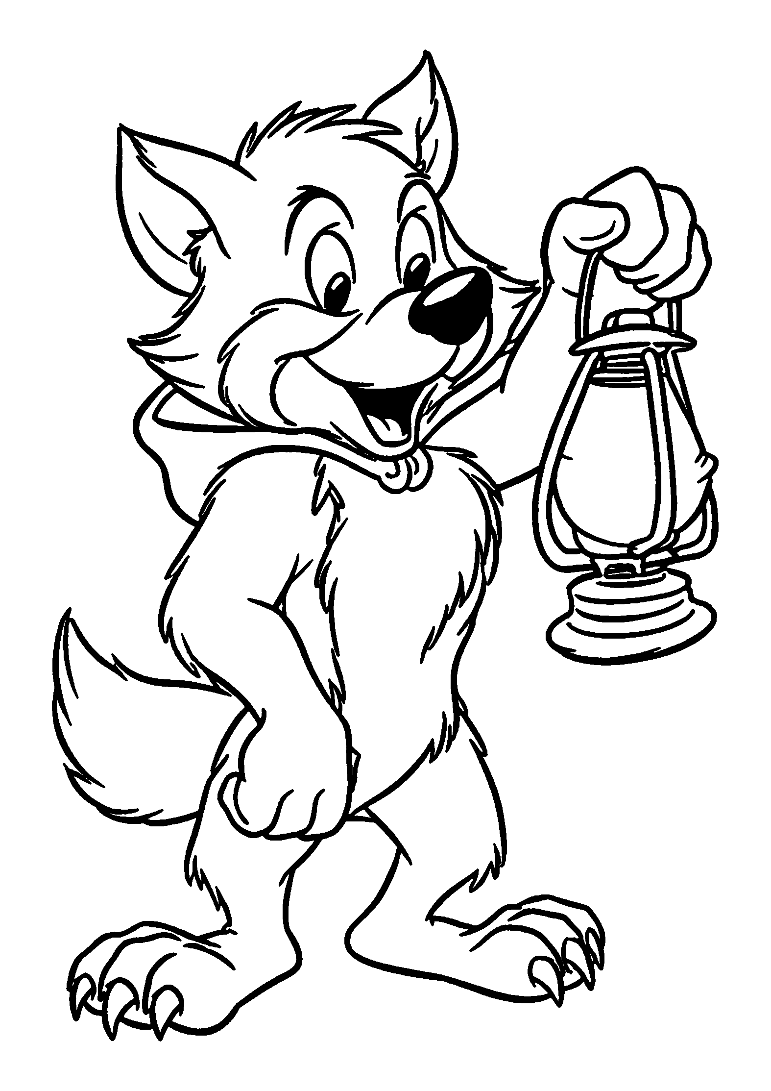 Friendly Werewolf Holding a Glowing Lantern coloring page