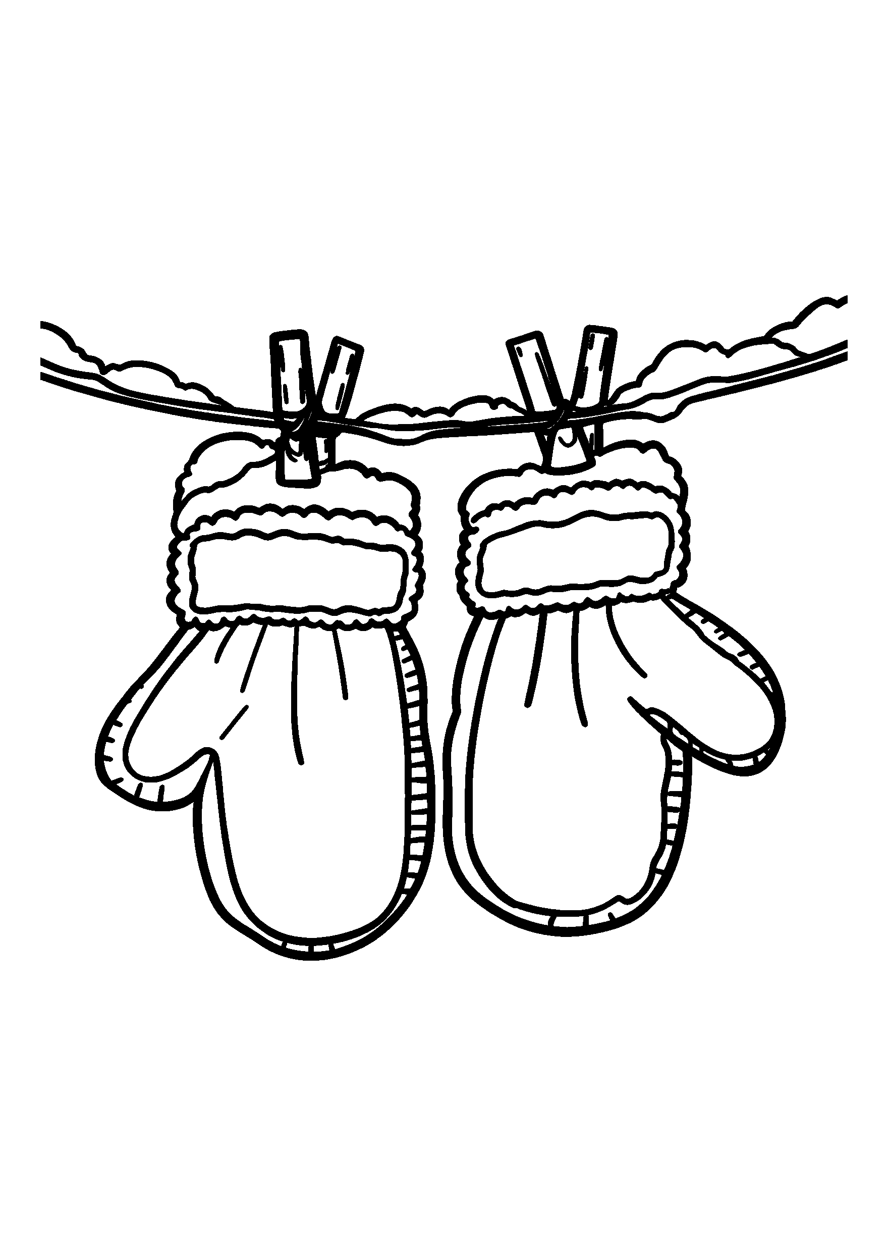 Pair of Mittens Hanging on a Snowy Clothesline coloring page