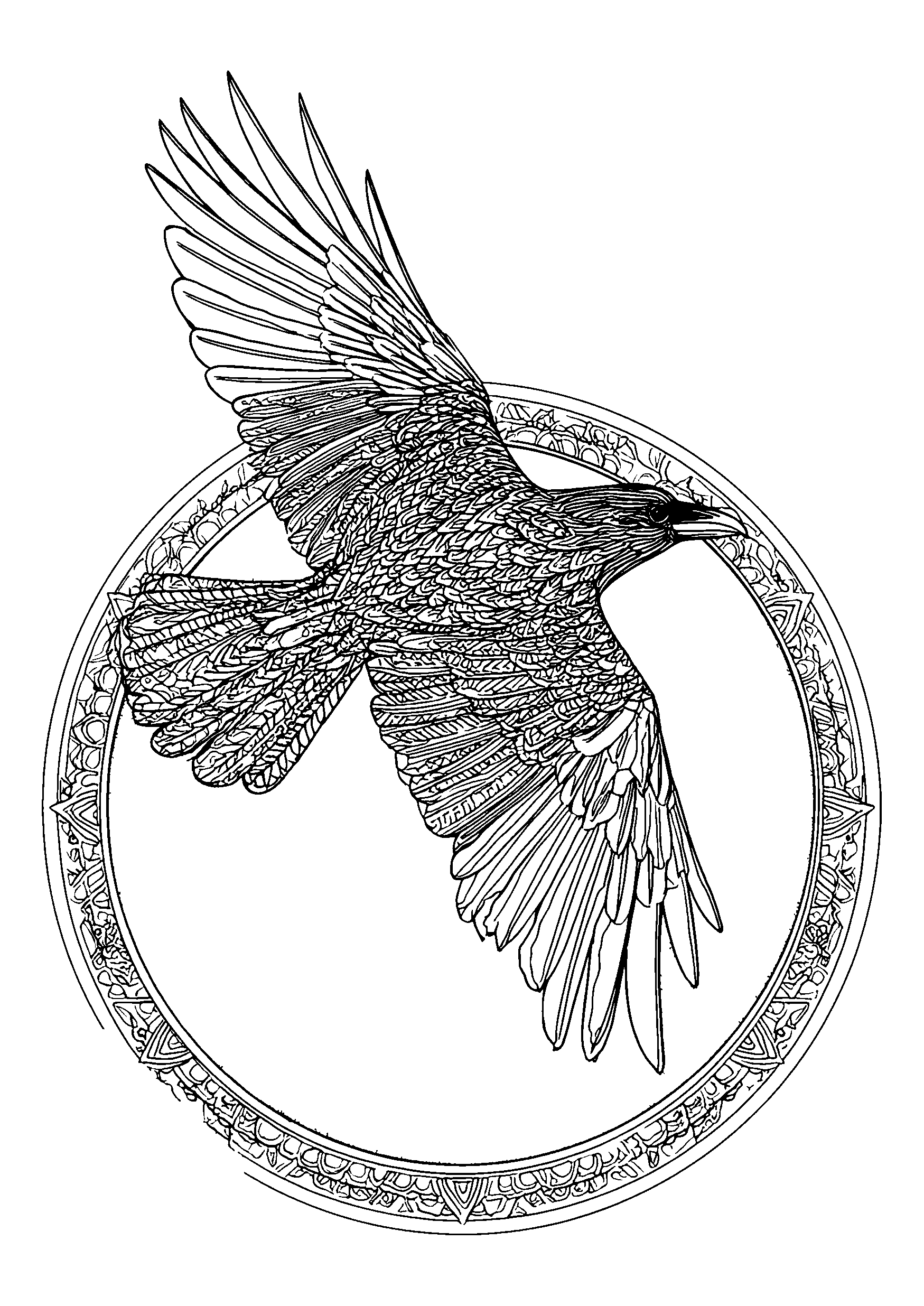 Crow Flying over a Harvest Moon coloring page