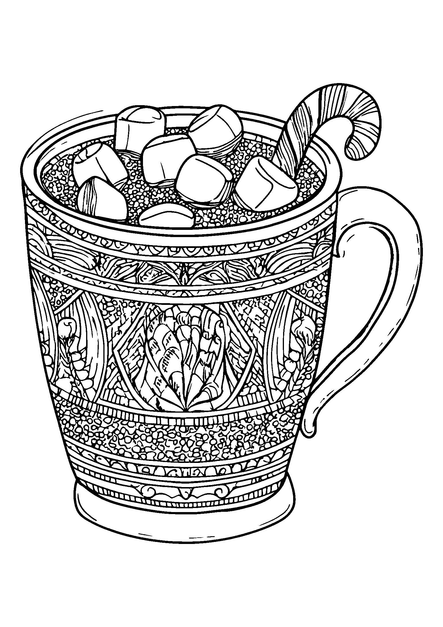 Hot Cocoa Mug with Marshmallows and Peppermint coloring page
