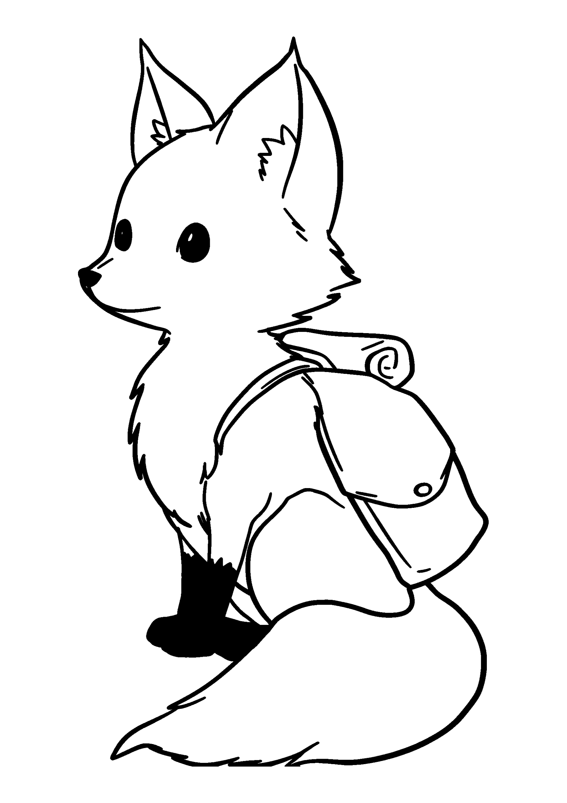 Fox Wearing a Small Backpack on a Hike coloring page