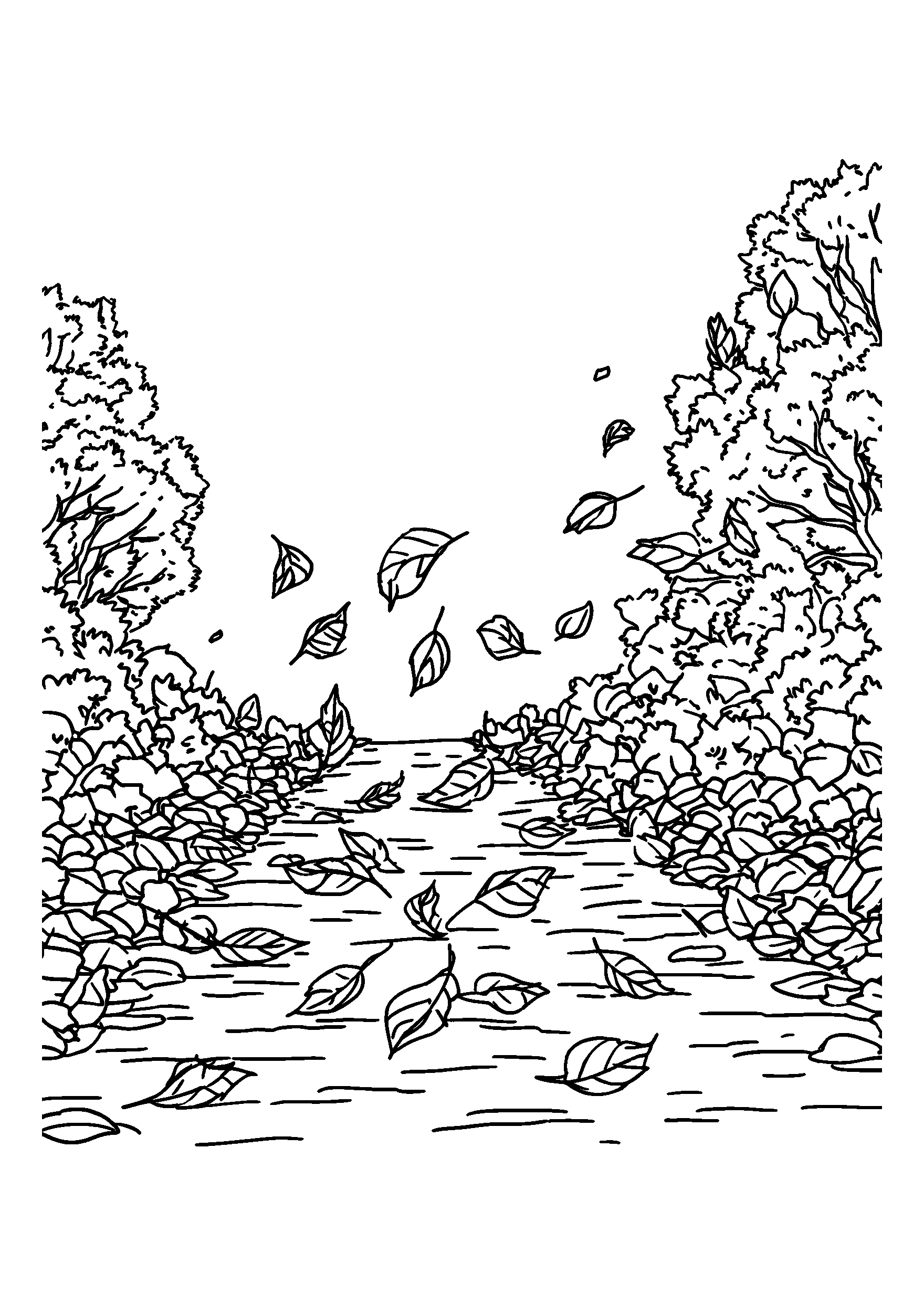 Rainbow of Leaves Scattered on a Gravel Path coloring page