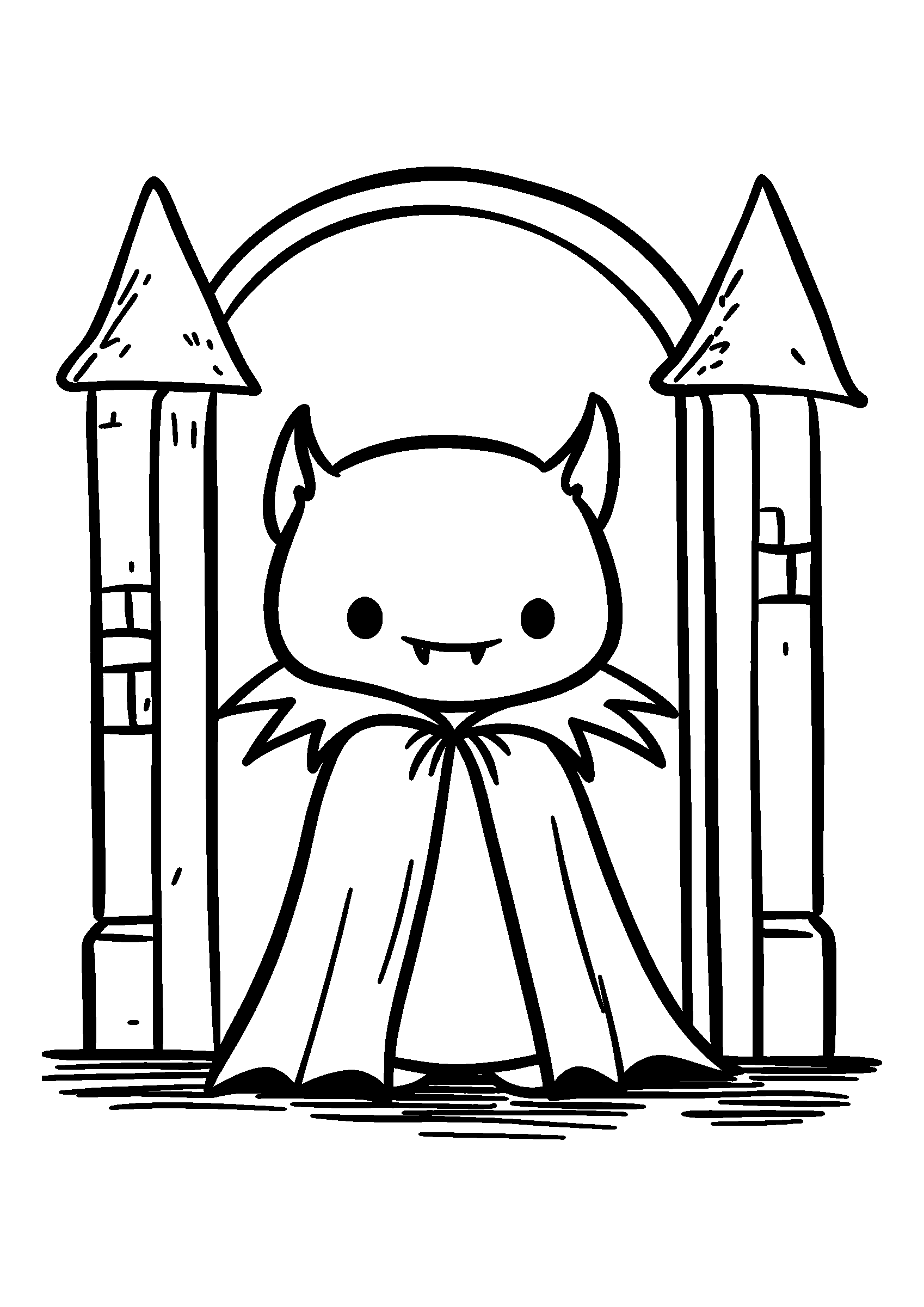 Vampire with a Cape Standing in a Castle Doorway coloring page