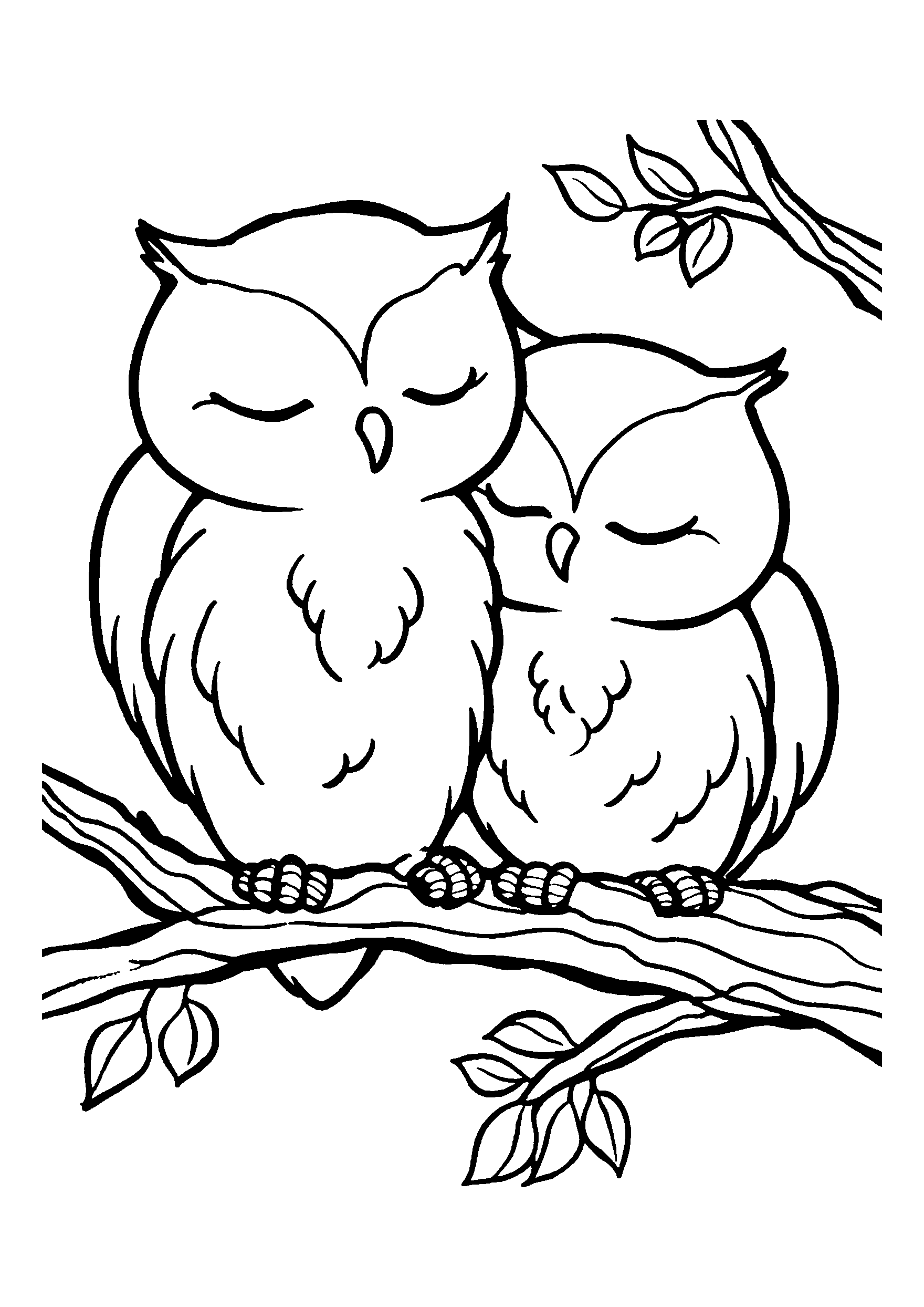 Owlets Cuddling Together in a Tree Nest coloring page