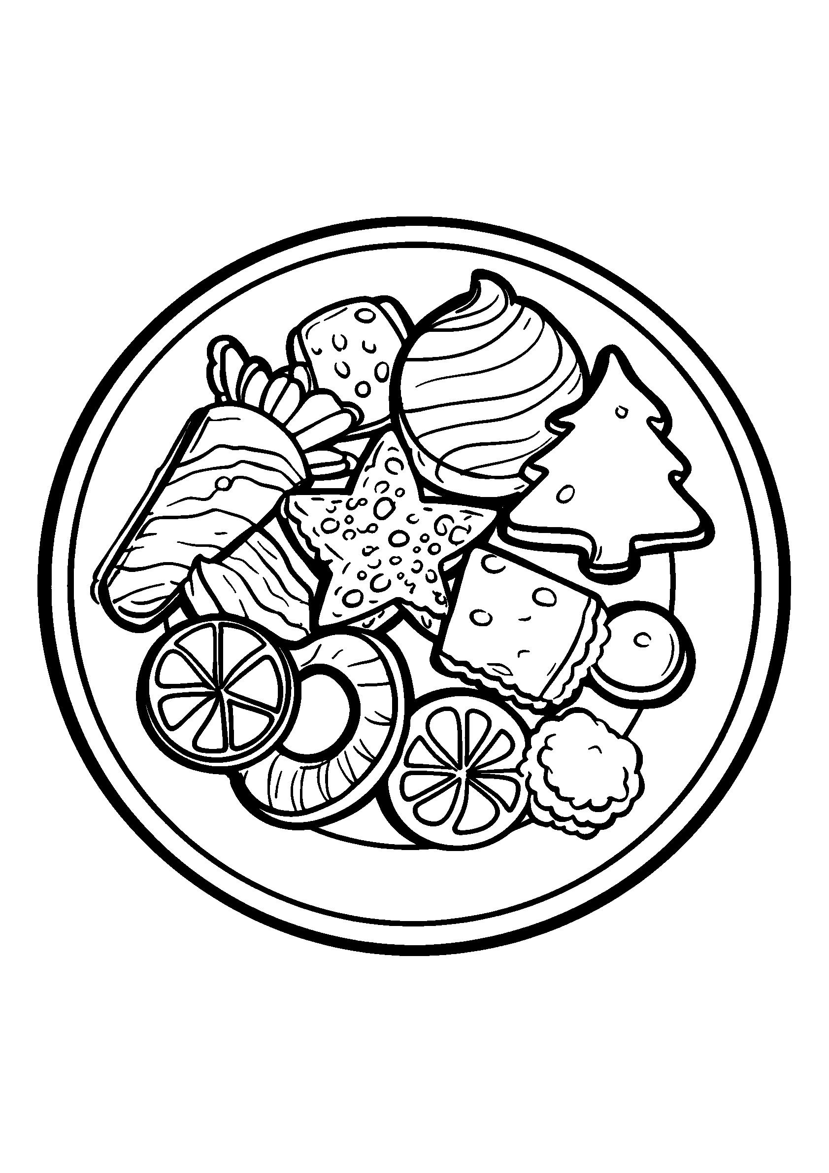 Christmas Cookie Plate with Various Festive Shapes coloring page