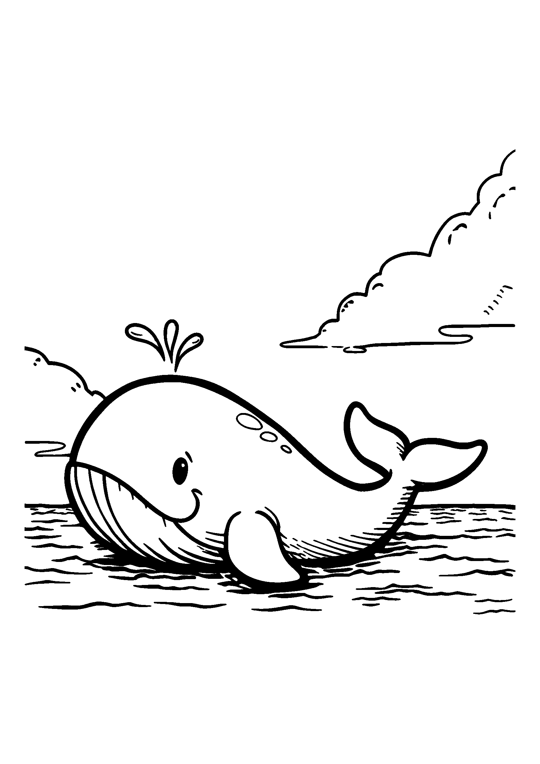 Gentle Whale Surfacing in a Calm Ocean coloring page