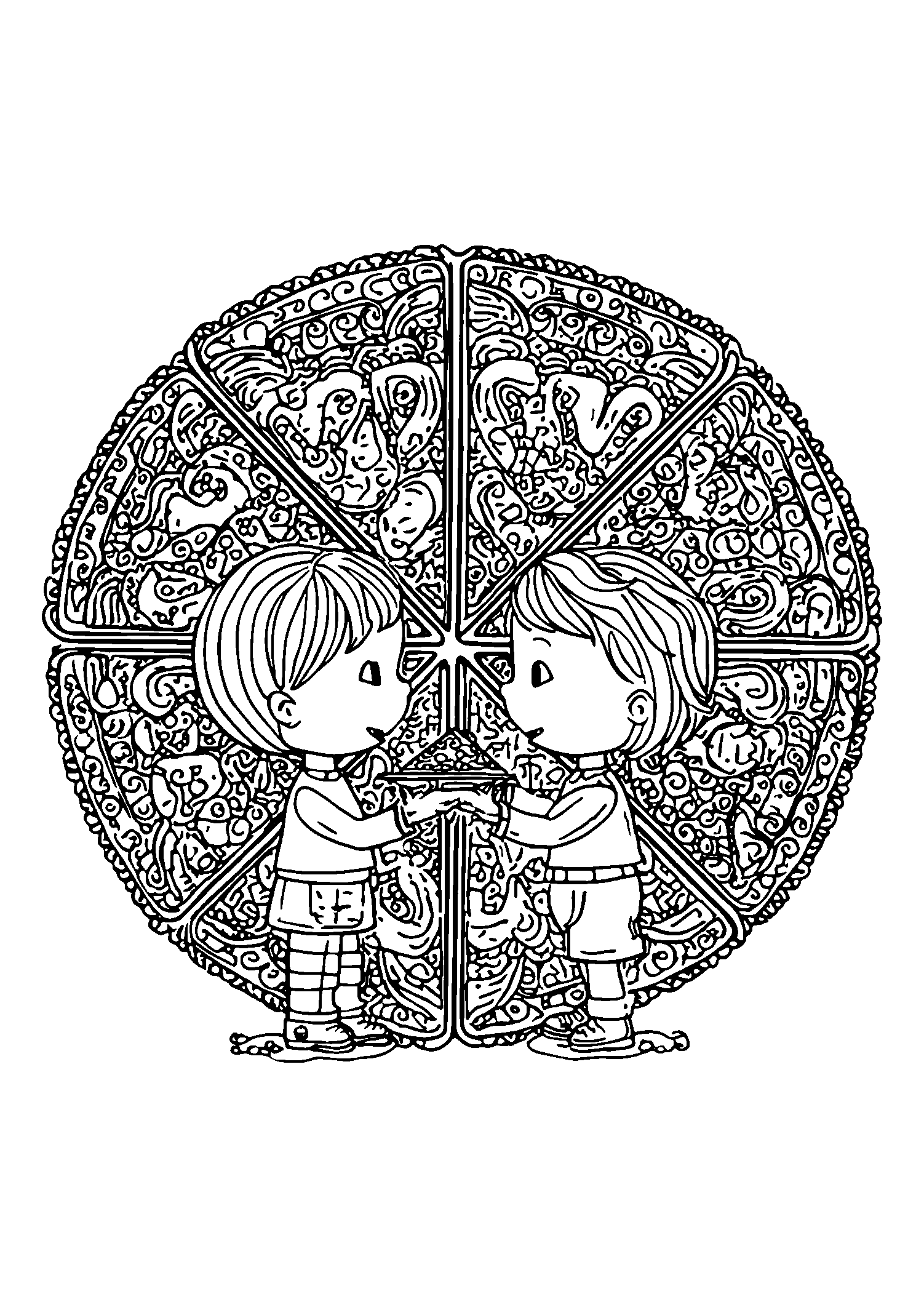 Children Sharing a Giant Thanksgiving Cookie coloring page