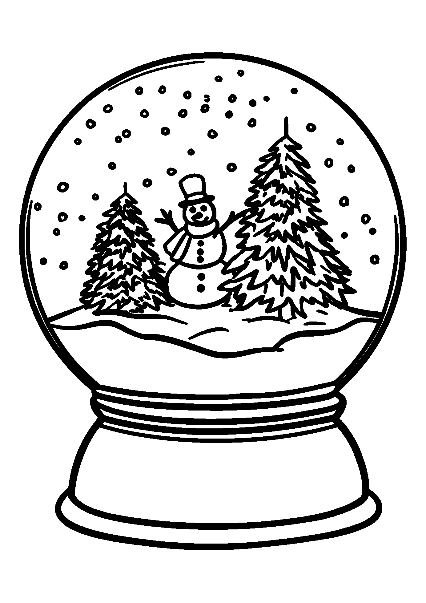 Sparkly Snow Globe Depicting a Winter Wonderland coloring page