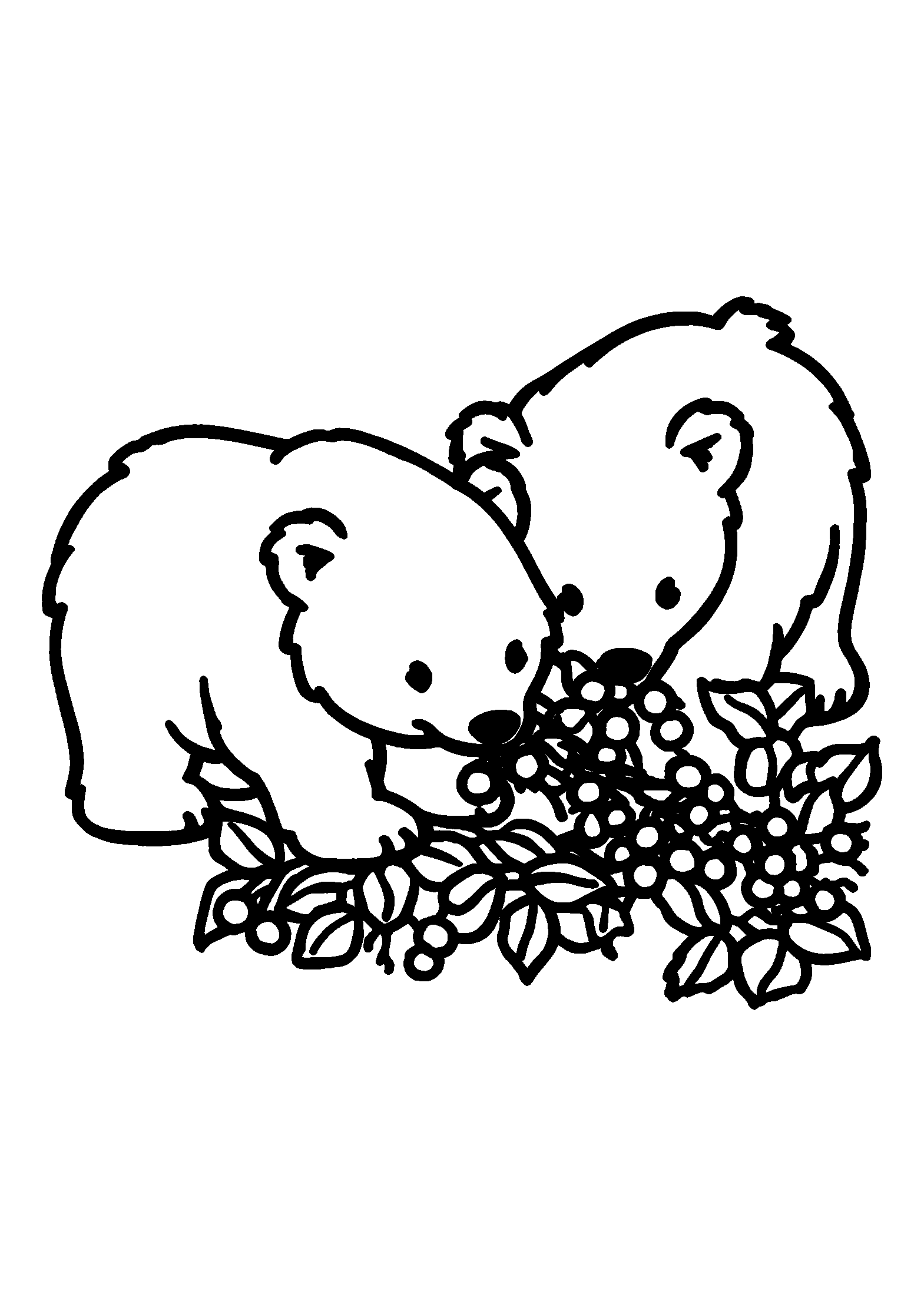 Bears Foraging For Berries in a Bush coloring page