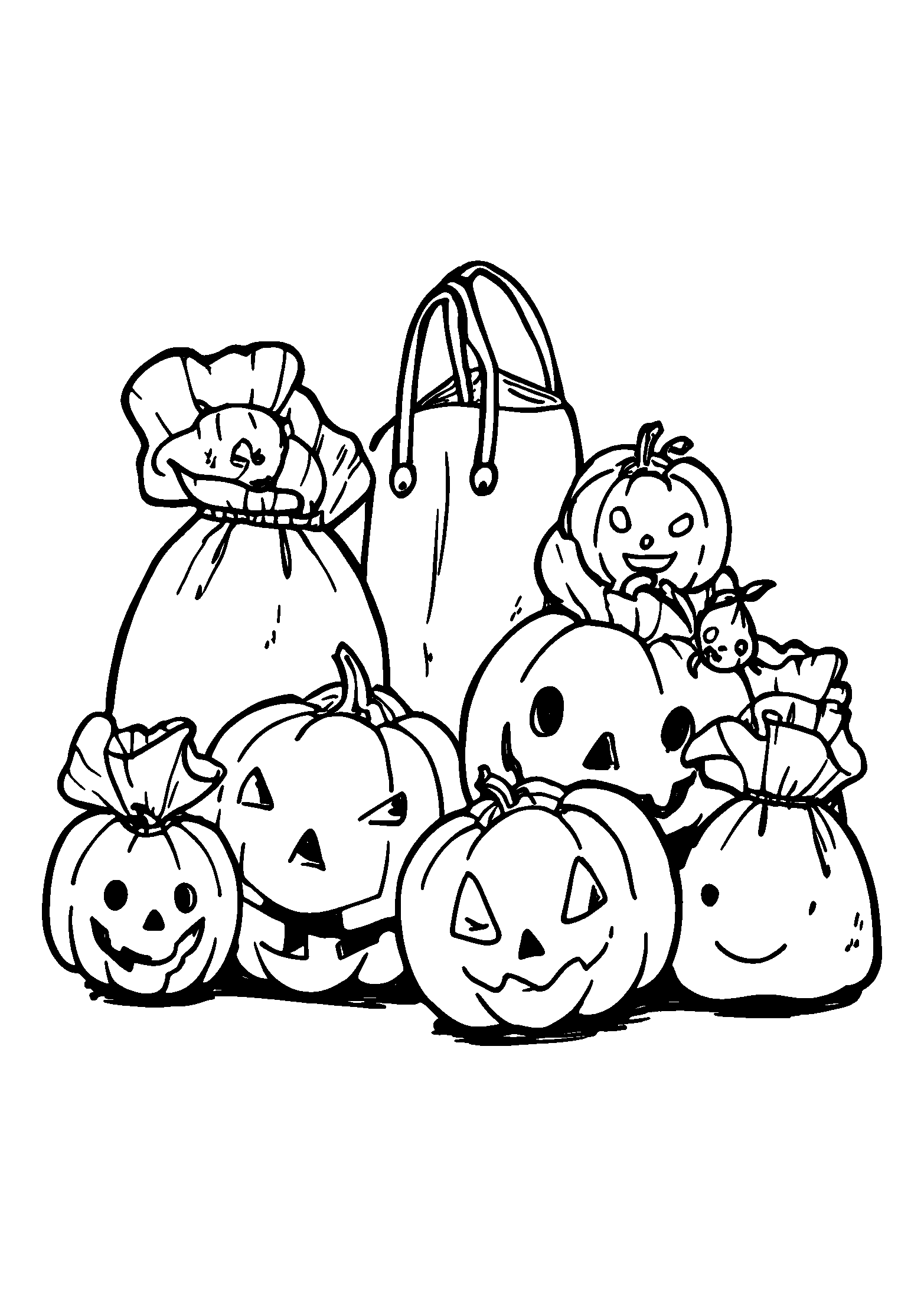 Collection of Various-sized Trick-or-treat Bags coloring page