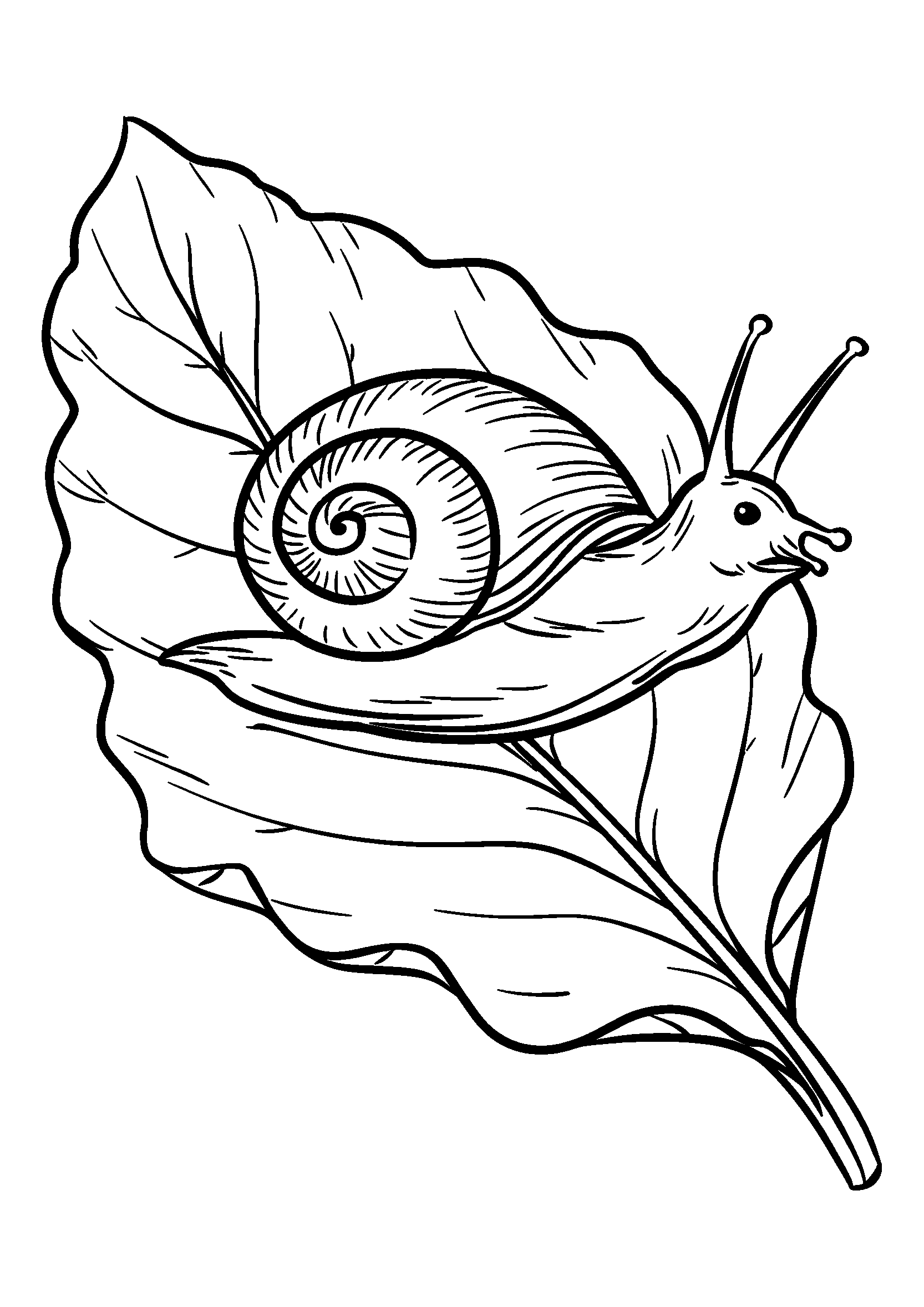 Snail Sliding over a Large Green Leaf coloring page