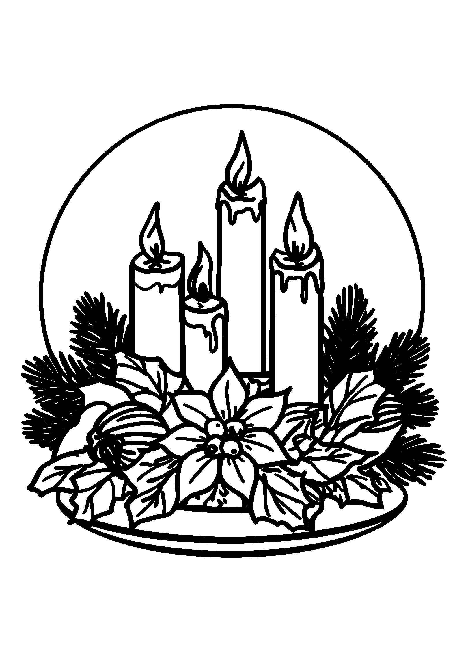 Festive Holiday Table Adorned with Candles and Pine coloring page