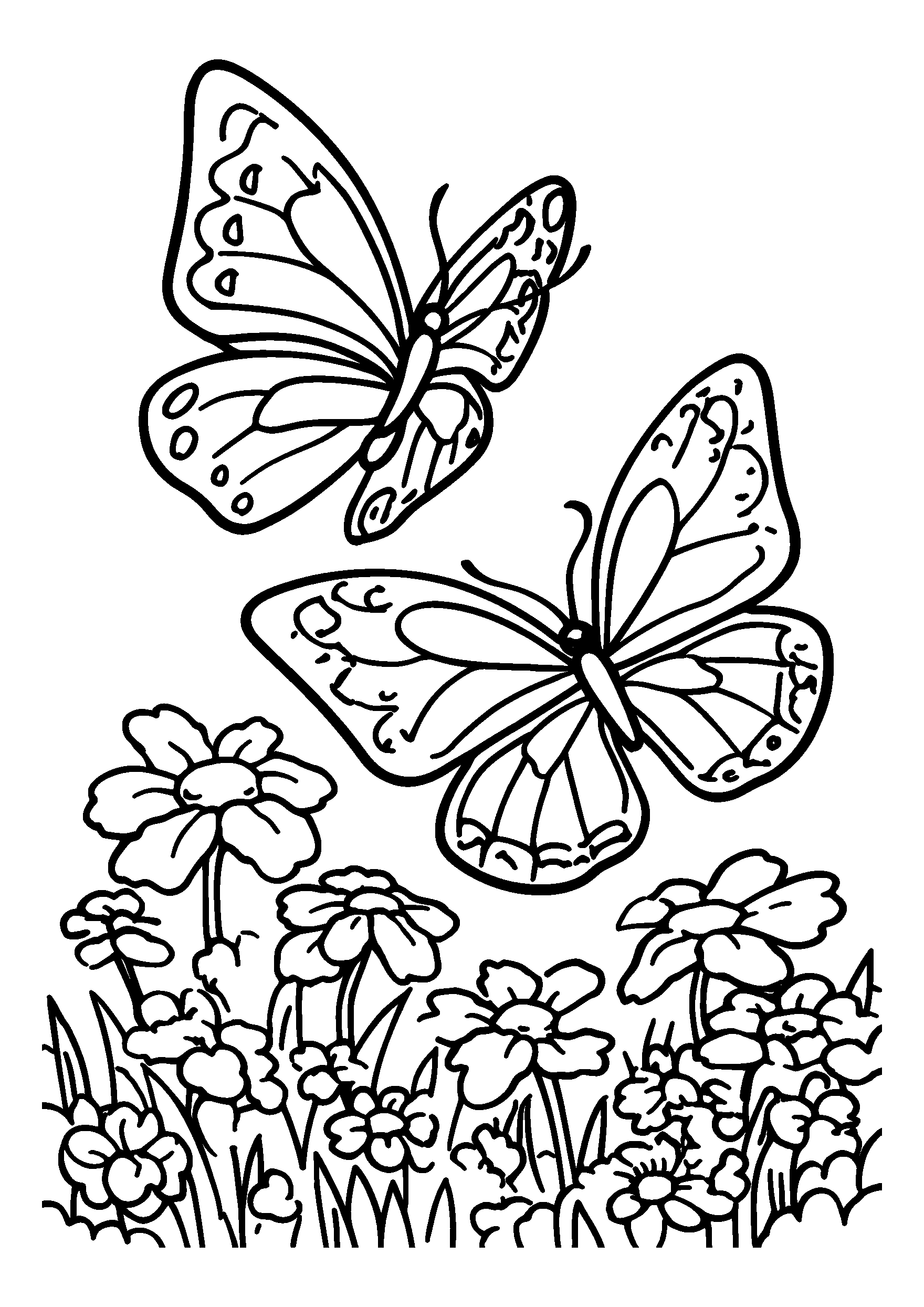 Butterflies Dancing Above a Field of Flowers coloring page