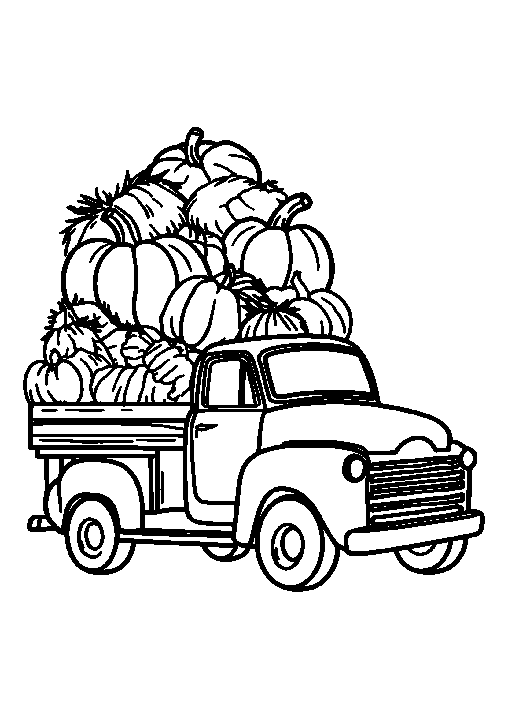 Vintage Truck Filled with Hay Bales and Pumpkins coloring page