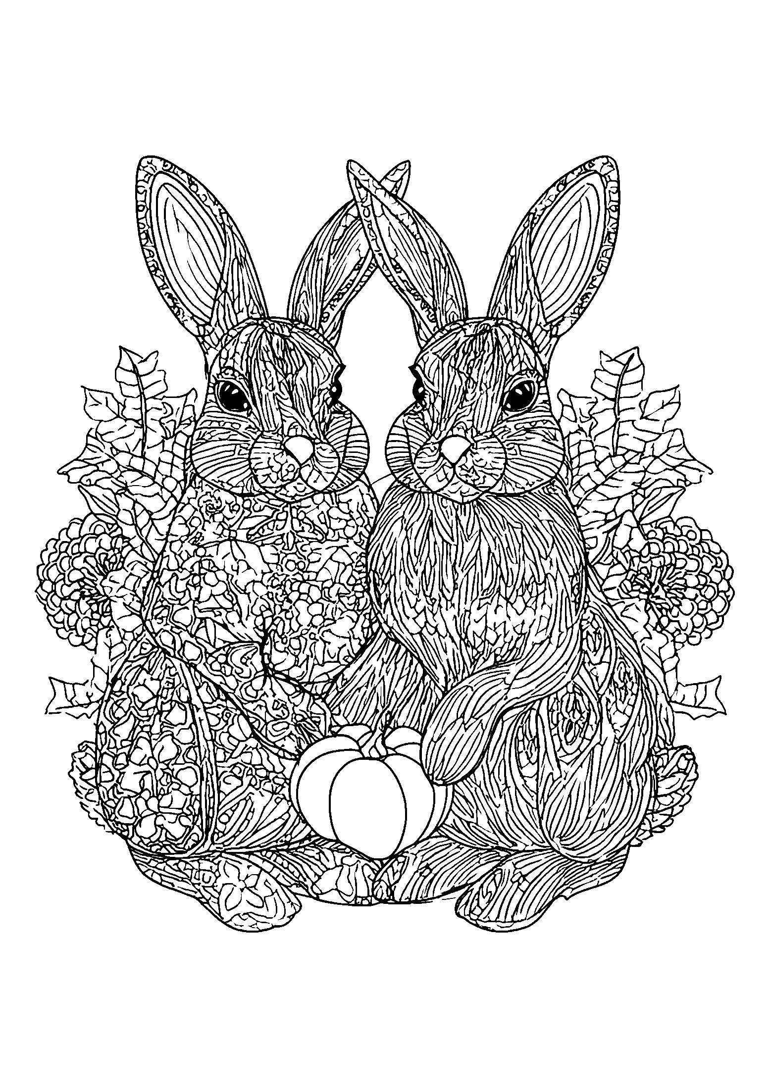 Rabbits Baking Pumpkin Muffins in the Forest coloring page