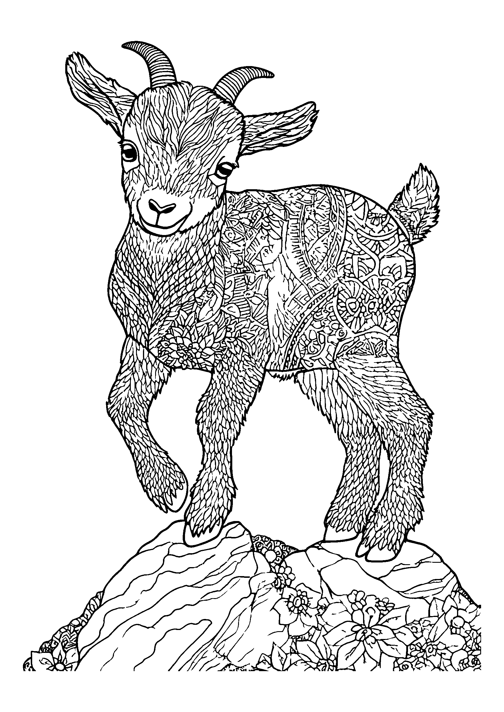 Baby Goat Playfully Climbing on a Rock coloring page